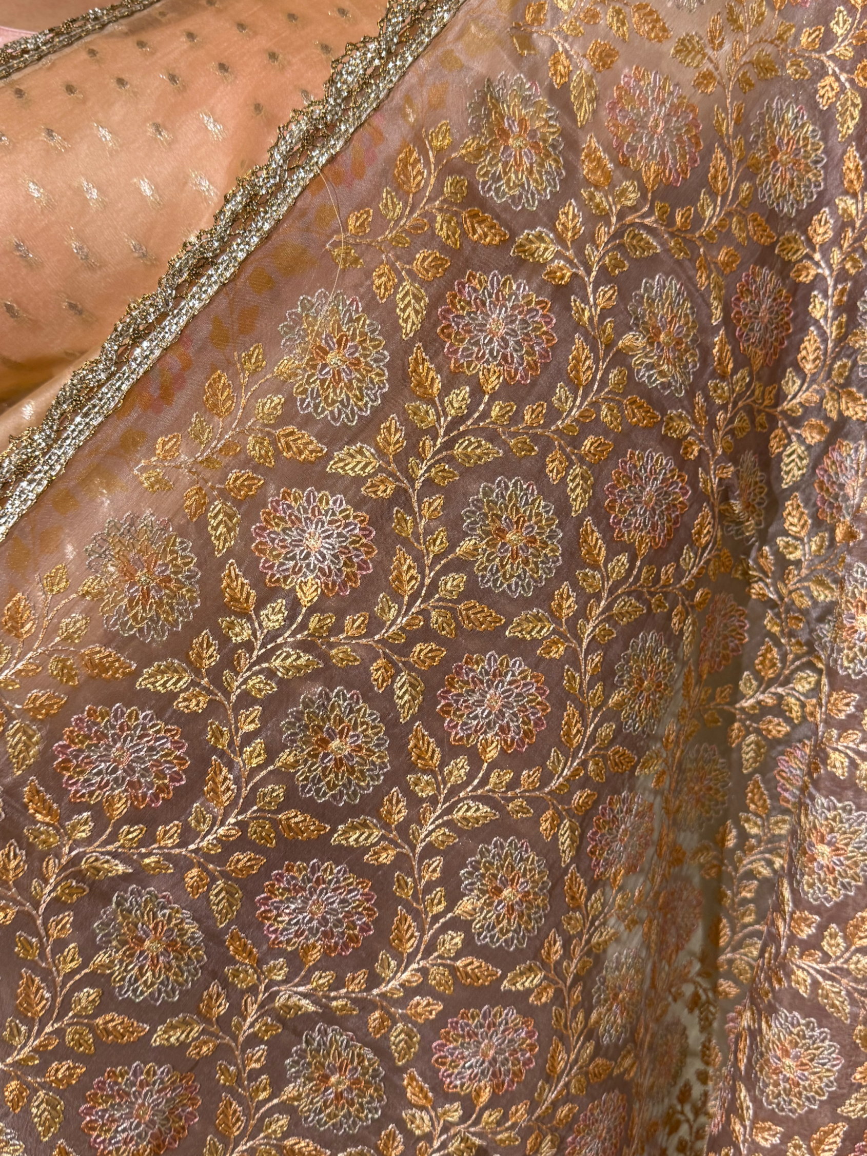 Ombre Dyed Pure Organza Saree with allover zari butis and  Embroidered Blouse