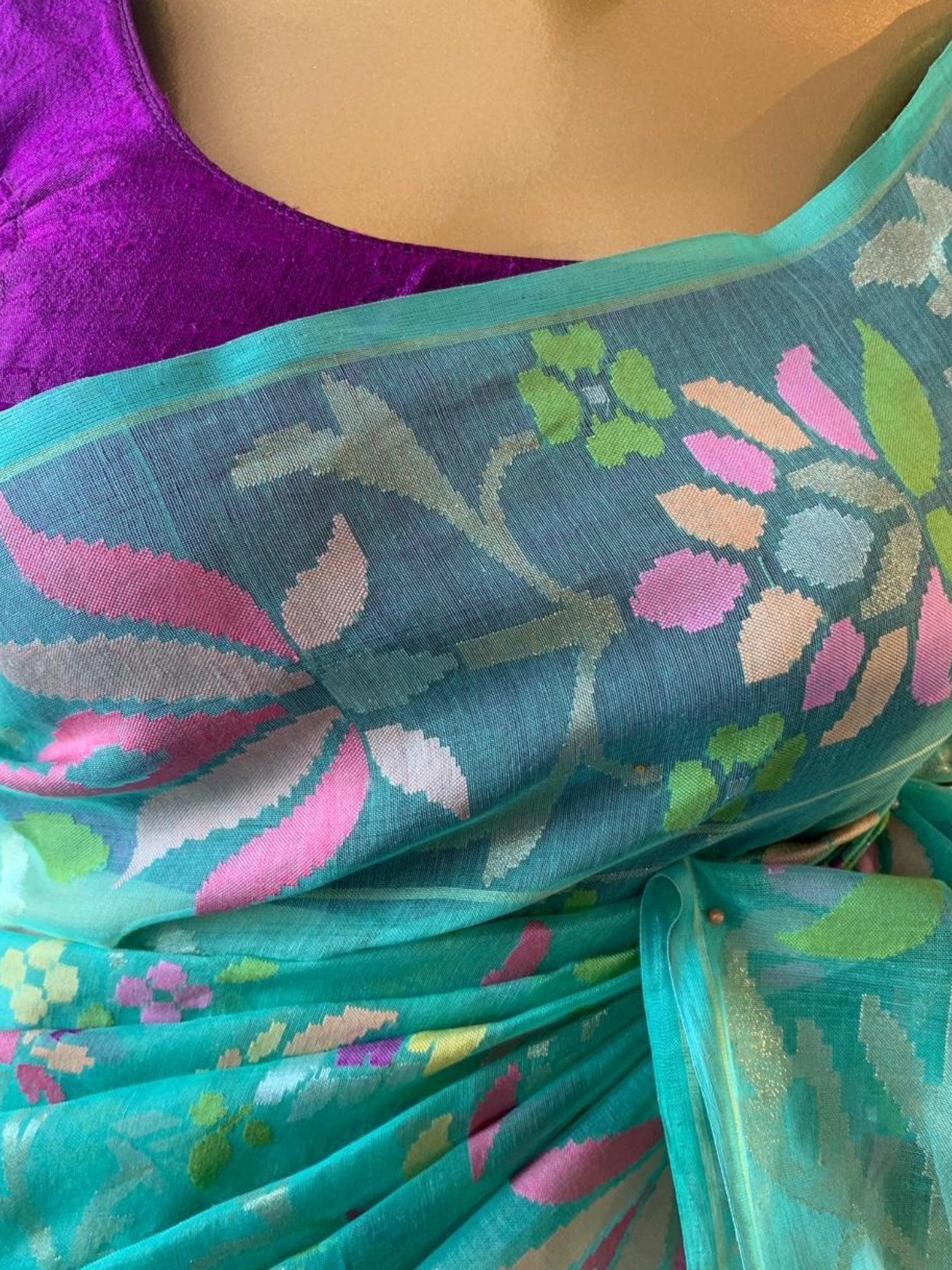 Pink Real Zari Jamdani Saree