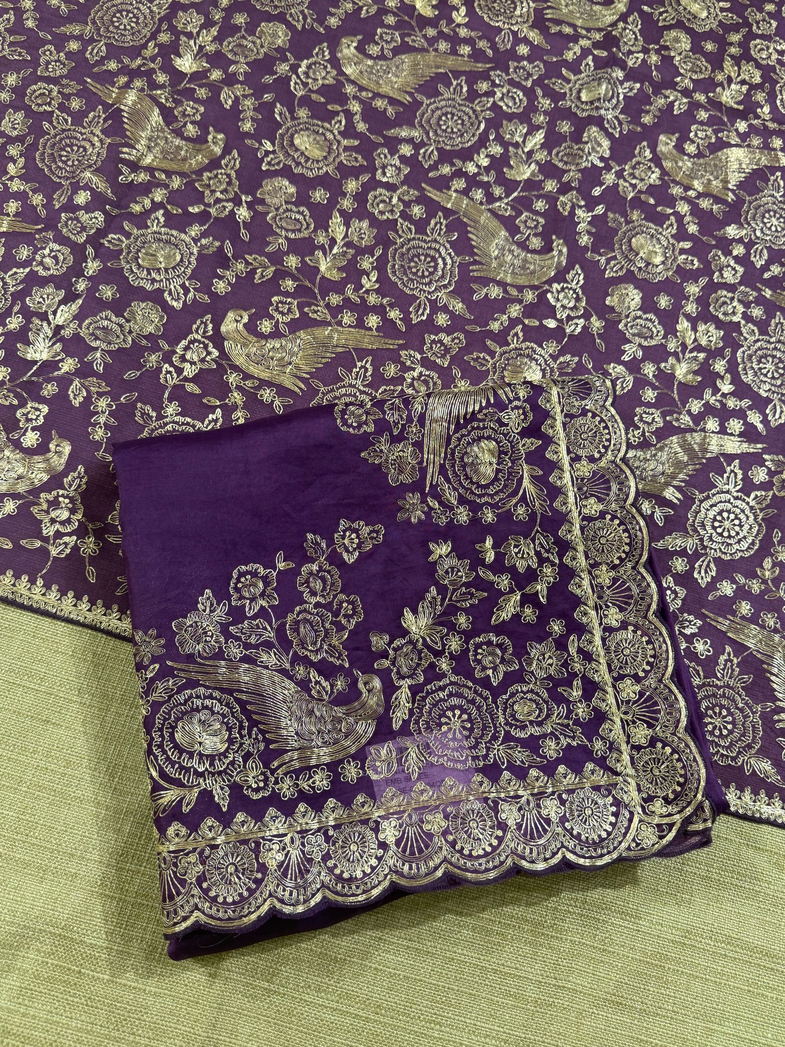 Purple Pure organza Saree with pita emb