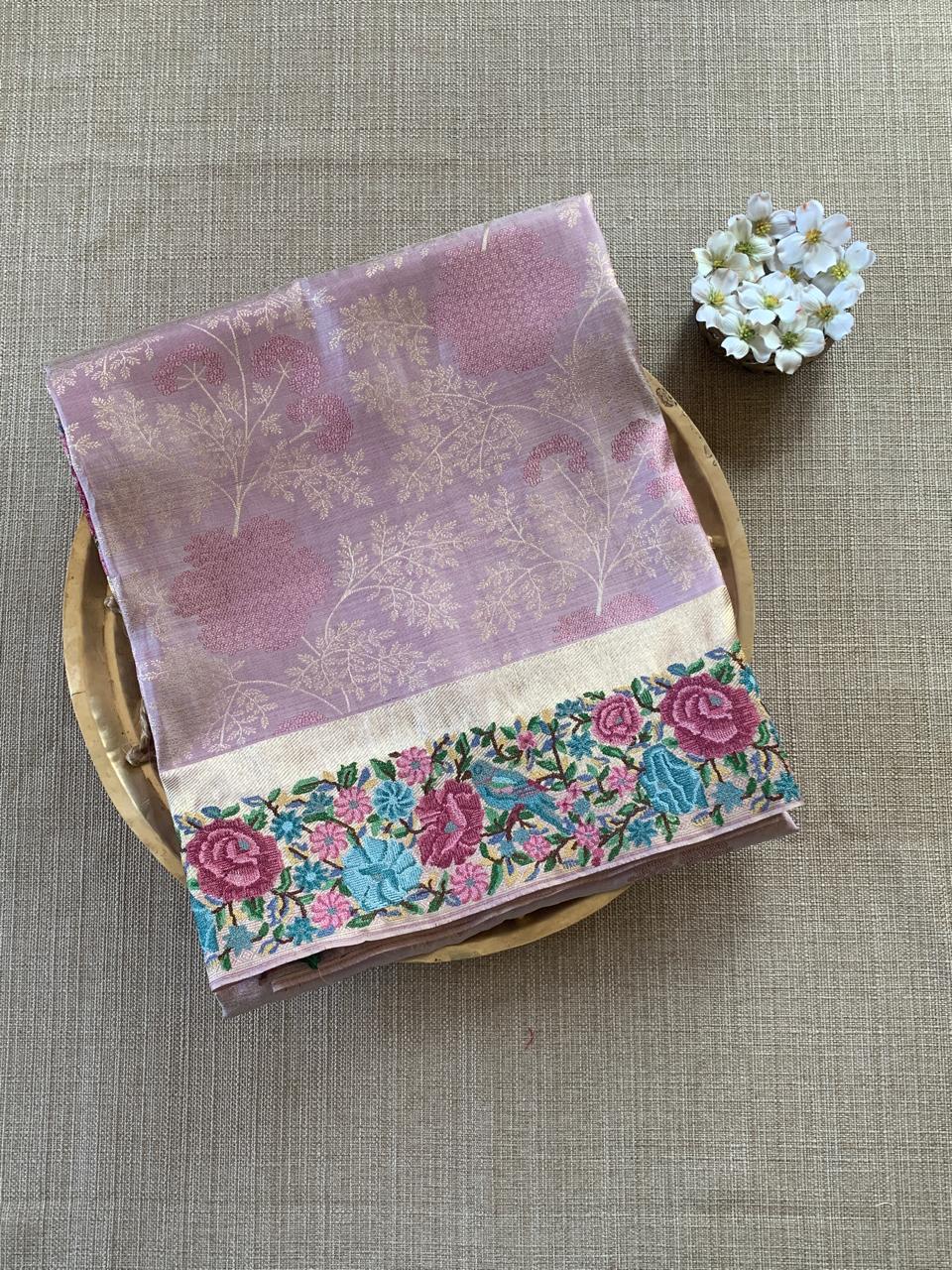 Lilac Pure  Kanchi Brocade Saree with Petite Point Embroidery