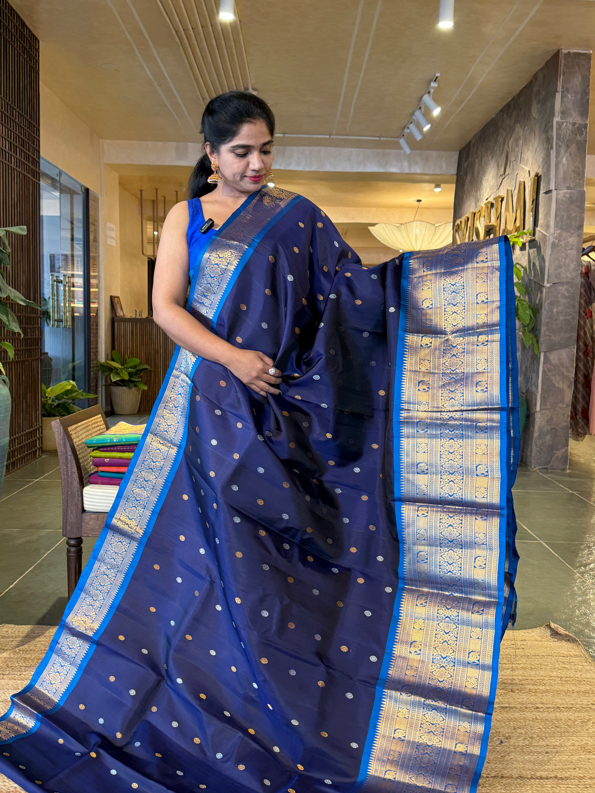 SGSA202 Navy Blue and Royal Blue Combo Gadwal Handloom Pure Silk Saree