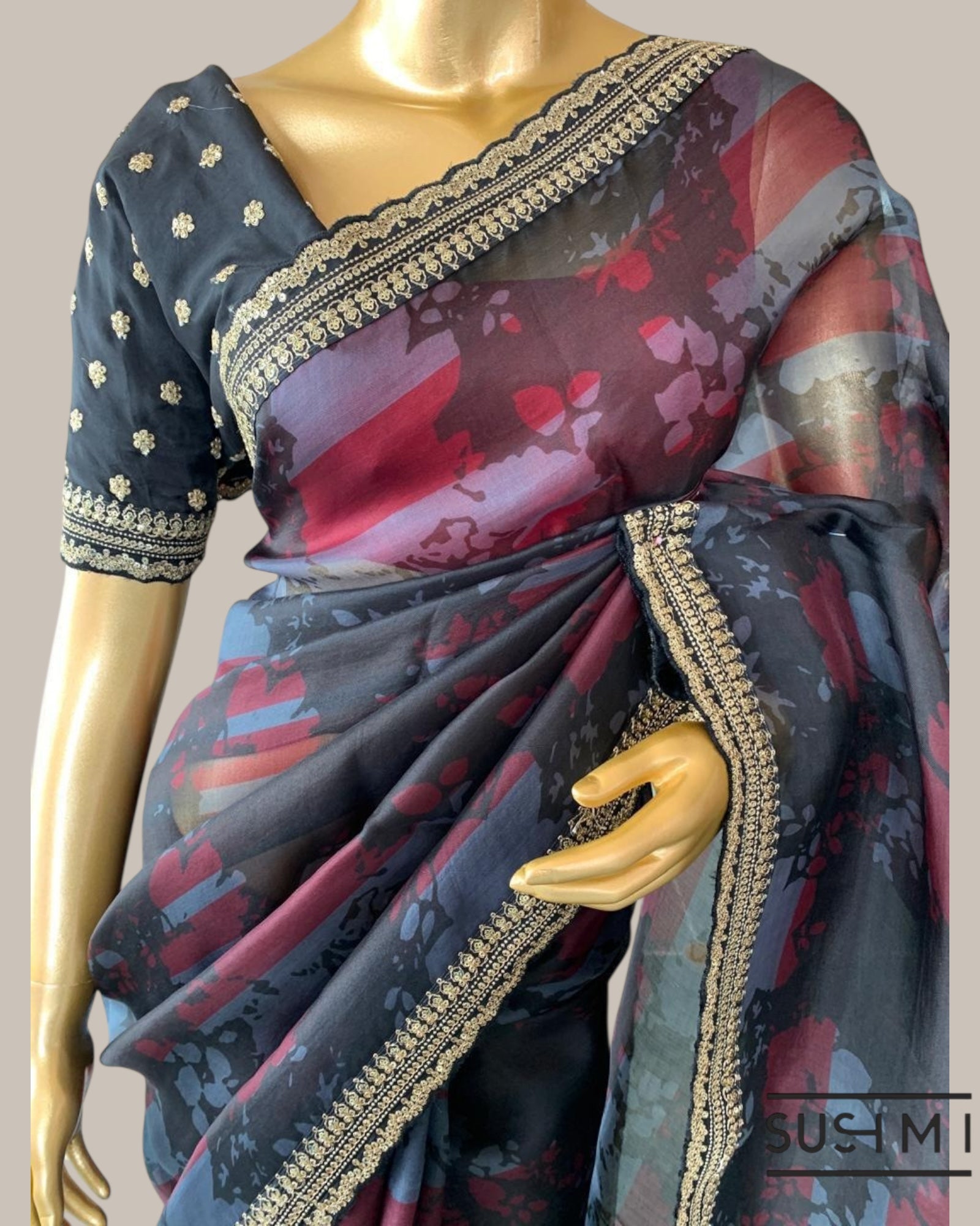 Printed Pure Tussar Saree with sabyasachi borders and blouse  Price : 16999inr 1