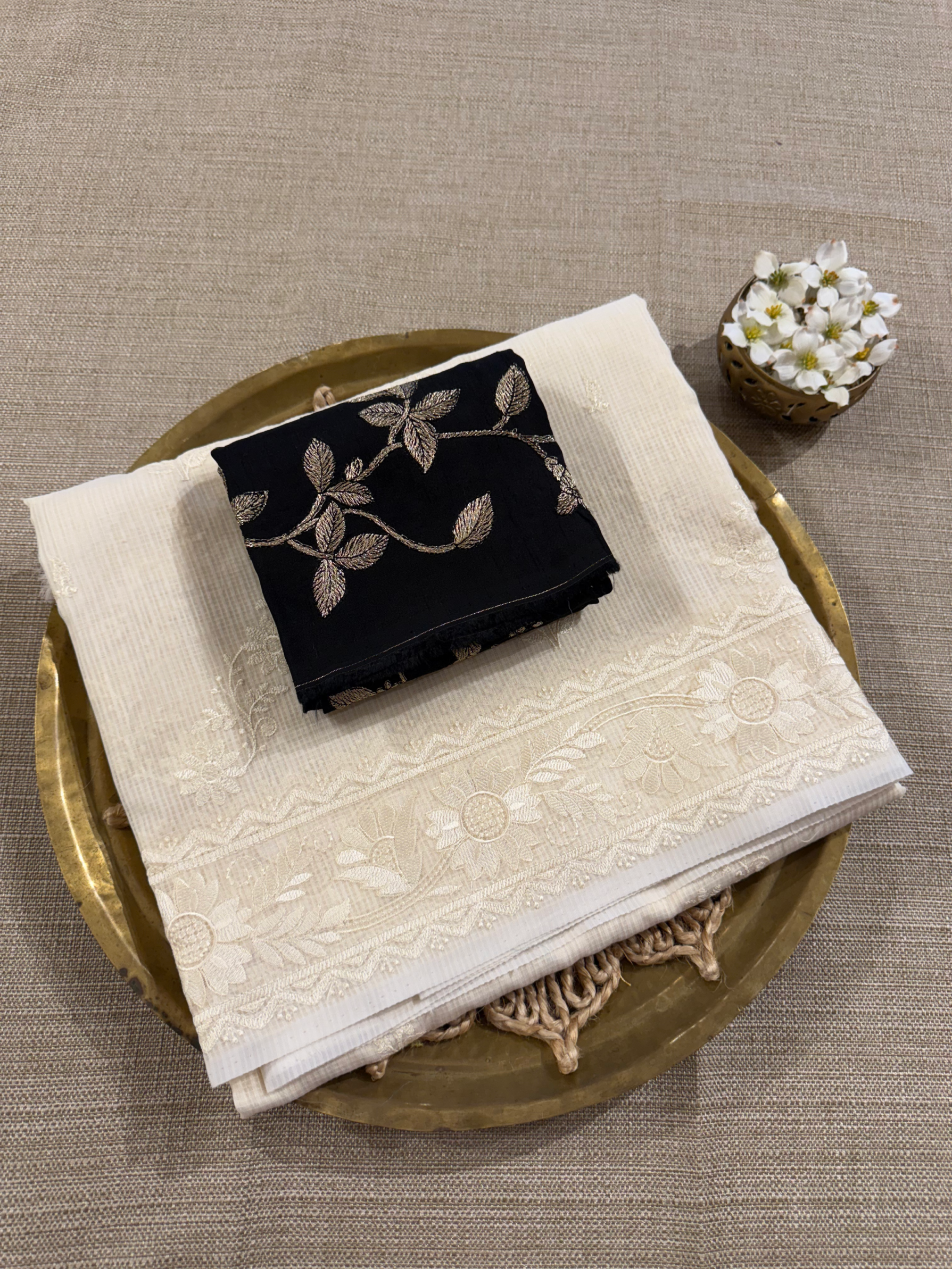 KCCA1908 : Kota Cotton Chikankari Embroidered Saree paired with Fusion Blouses