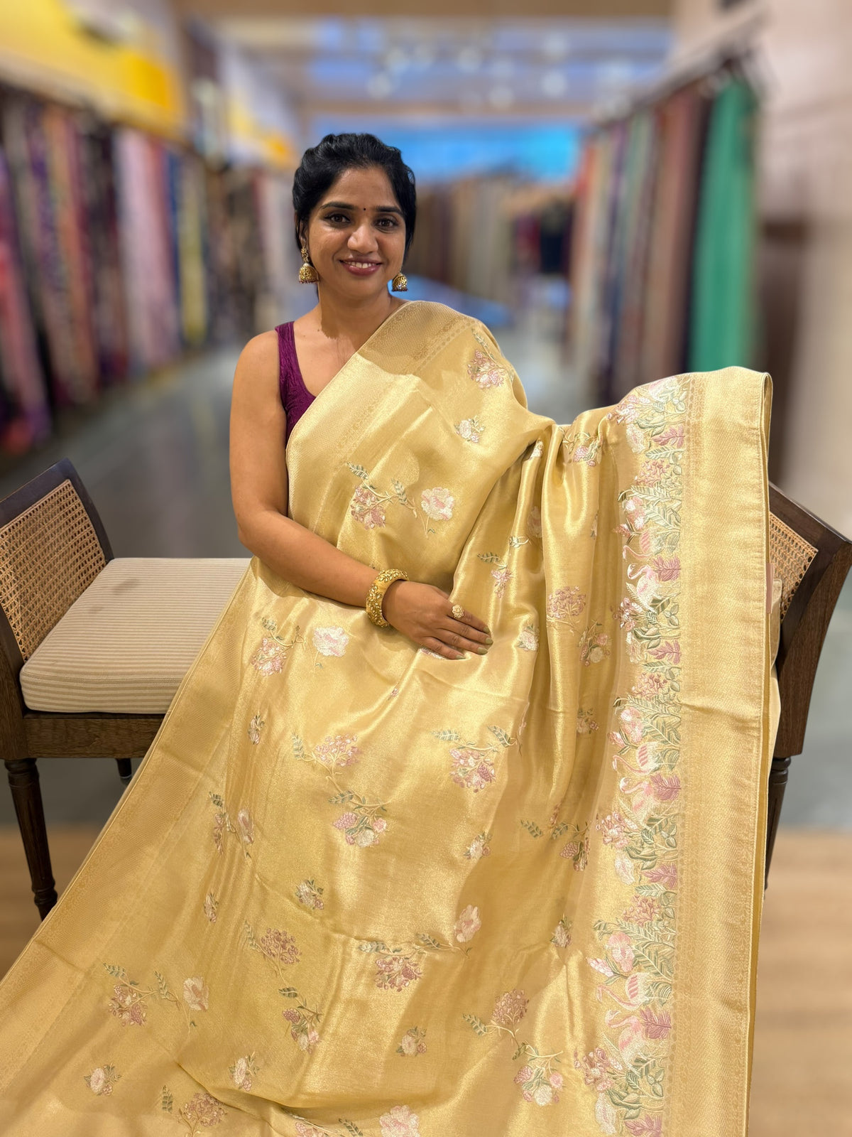 Banarasi Gold Tissue Brocode Saree with AlloverEmbroidered Border