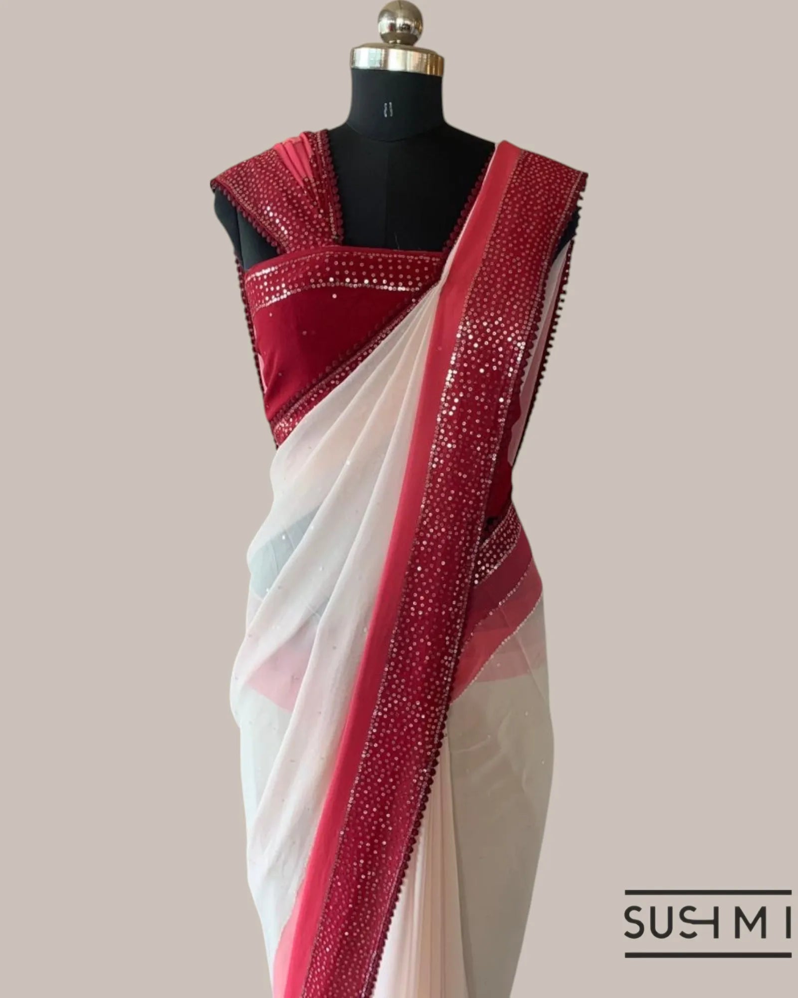 Pure Gorgette Saree With Shaded Sequnce Border