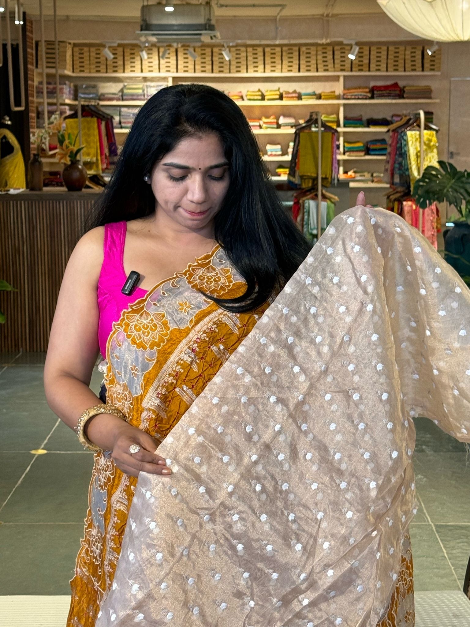 Banarasi Handloom Chiniya Silk Bandhini with Tissue Applique