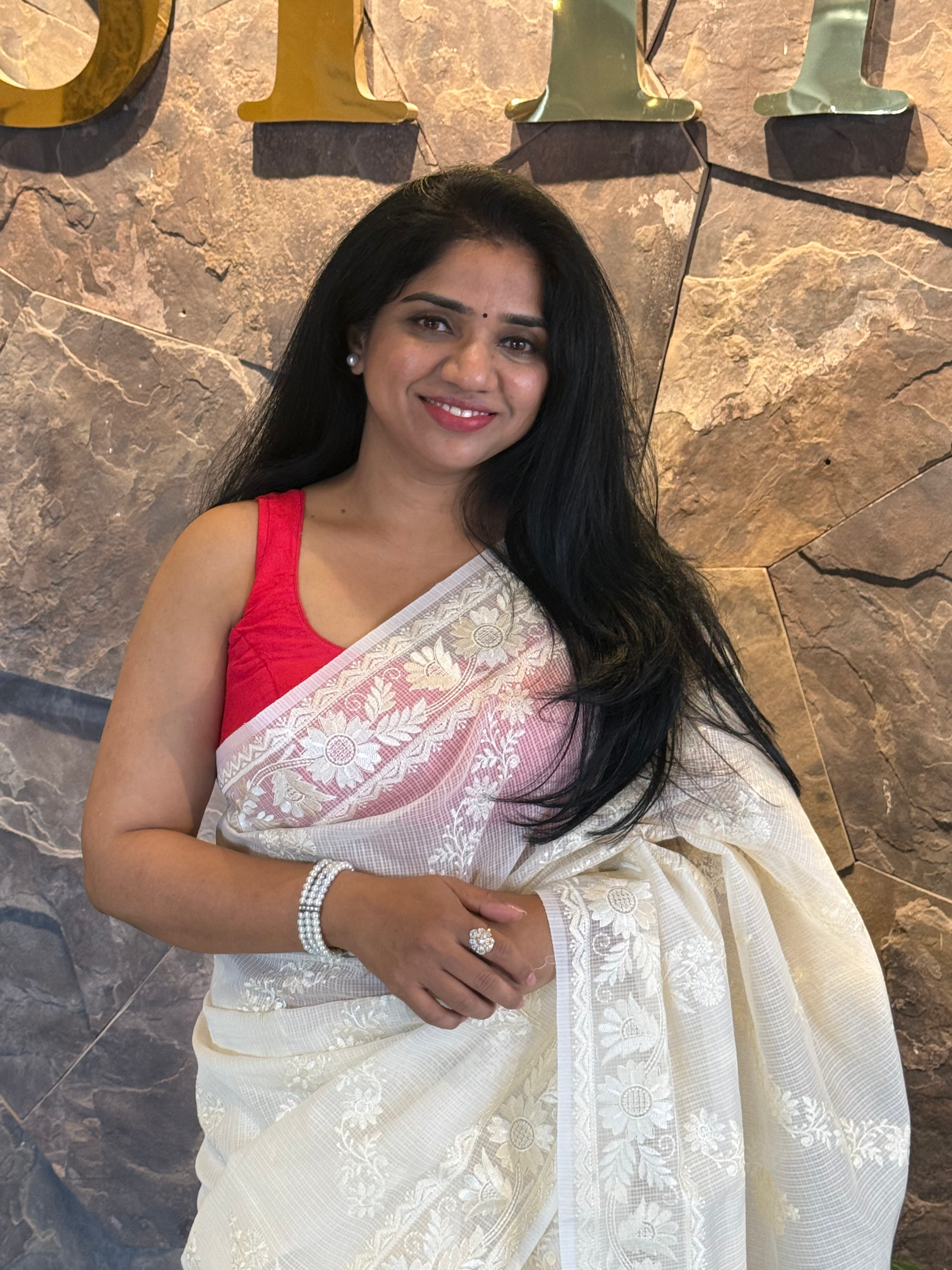 KCCA1904 : Kota Cotton Chikankari Embroidered Saree paired with Fusion Blouses