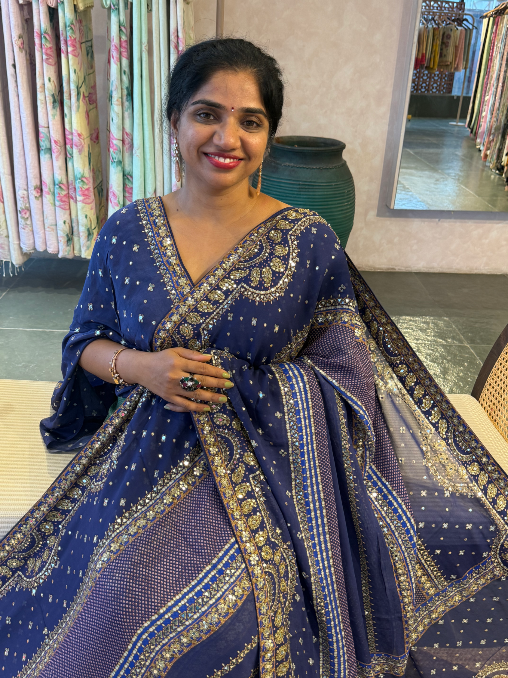 Royal Blue Kareena Kapoor Inspired Gorgette Saree