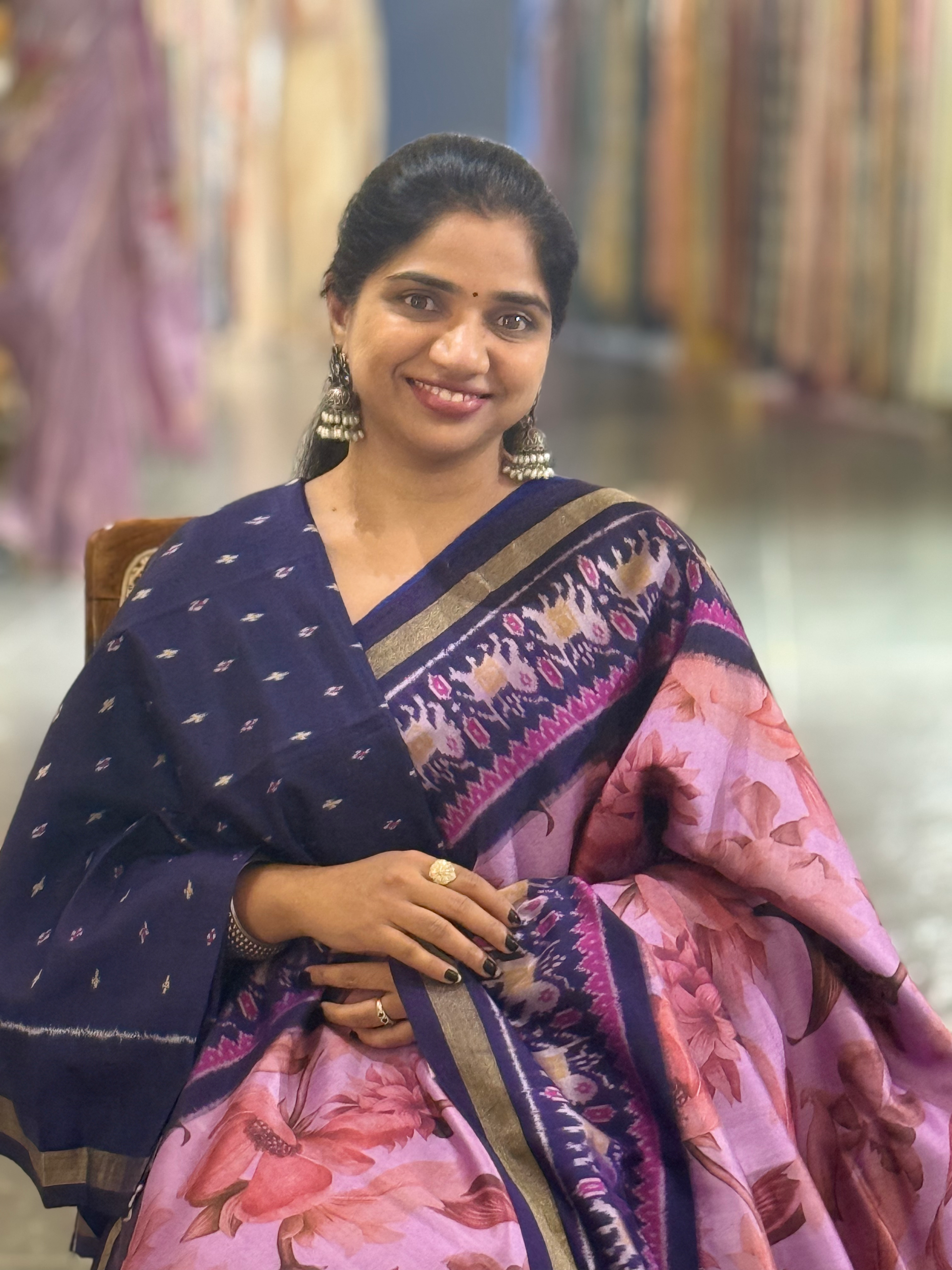 Ikkath Patola Sarees with Pen Kalamkari Style Digital  Prints