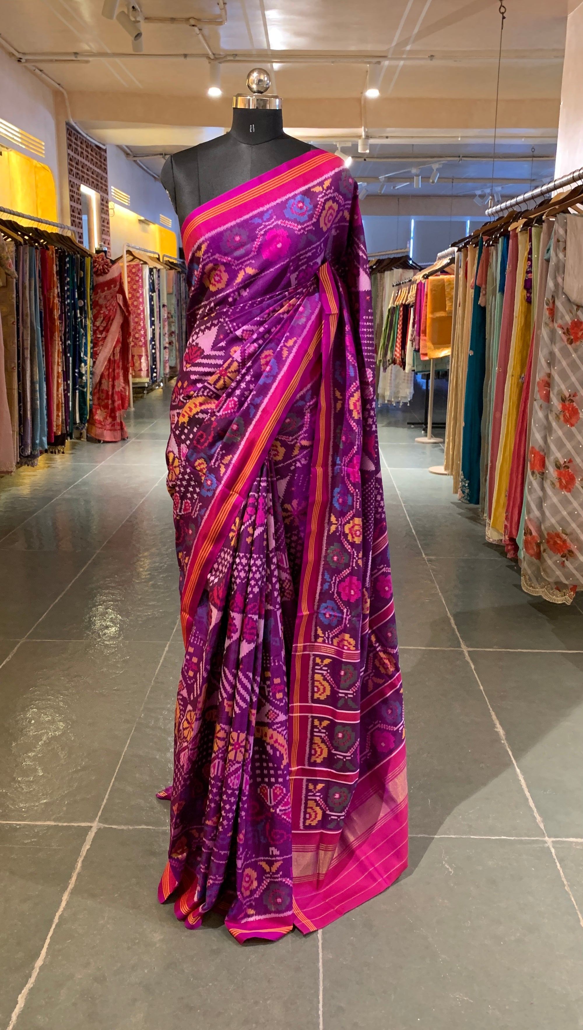 Purple and Pink Combo Patan Patola Saree with Unique concept body and Border