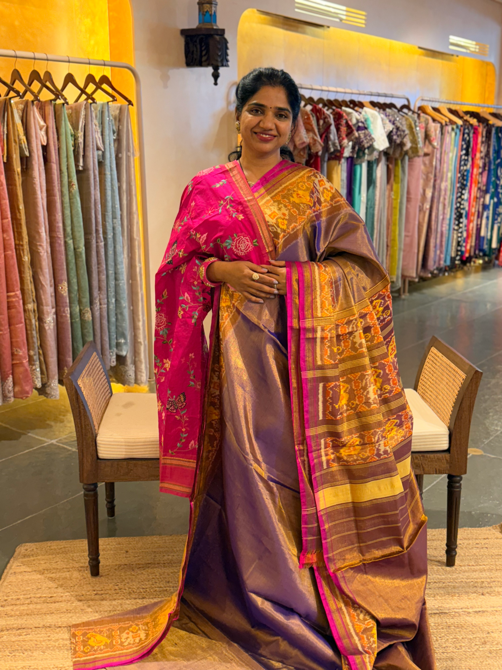 Purple Tissue Patan Patola Saree with Elephant and Parrot Patola Borders
