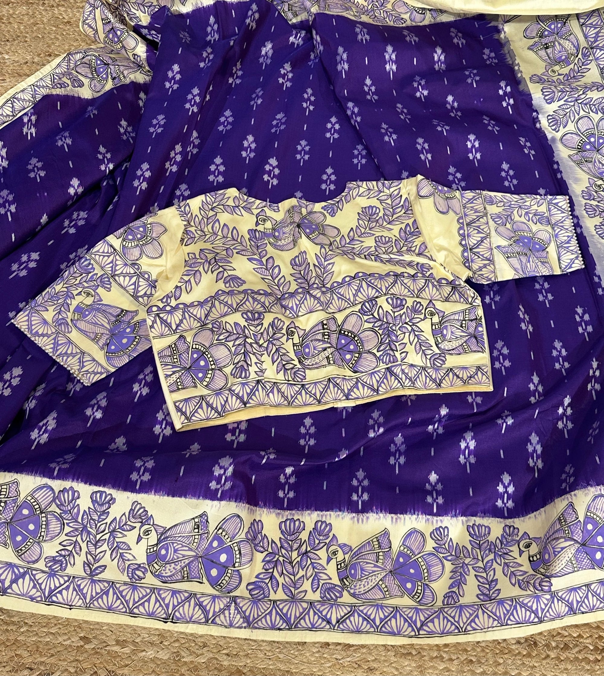 VioltPatola with Madhubhani handpainted border pallu and Blouse fed