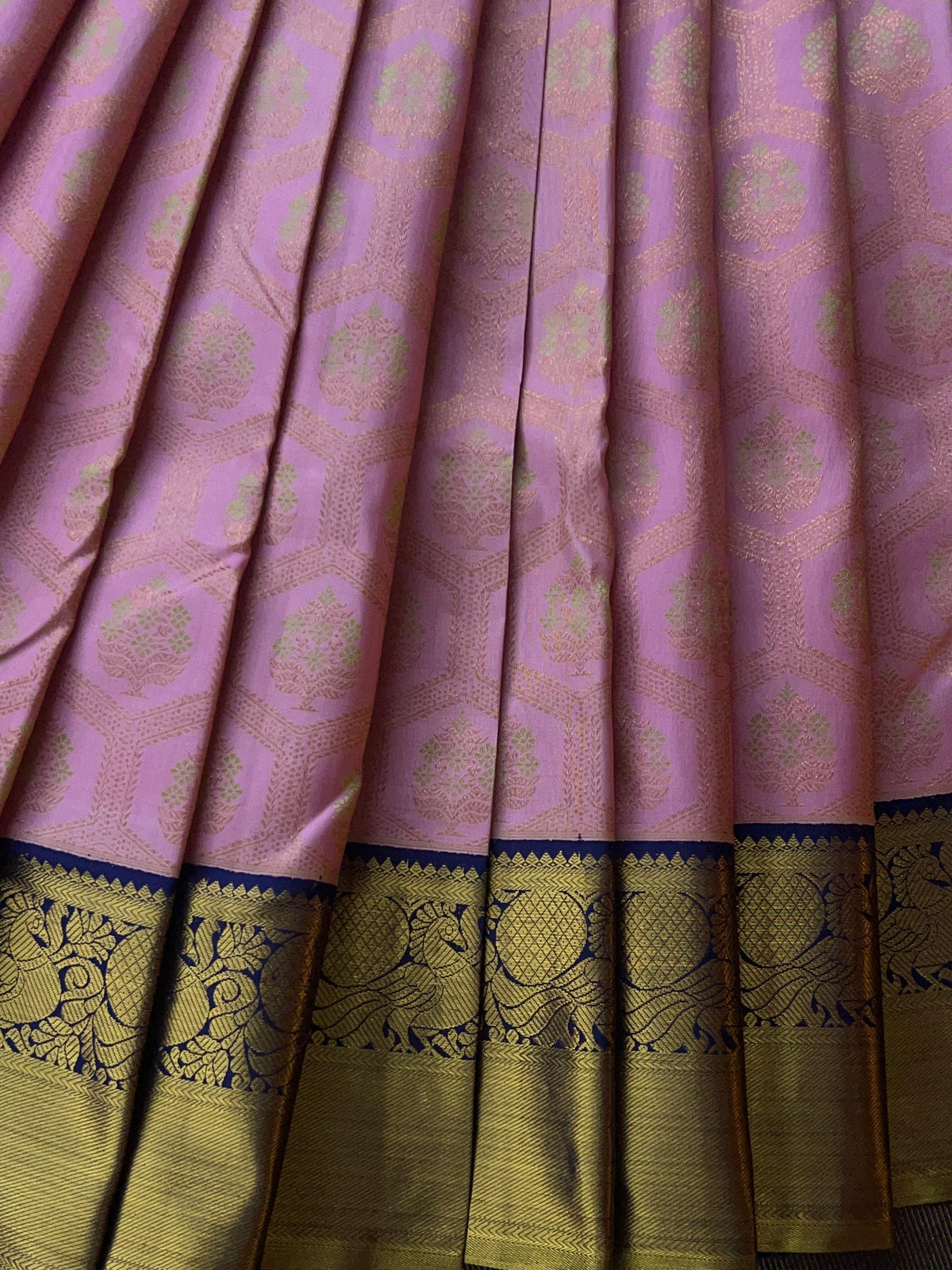 Pure Kanchi Pattu Saree – Baby Pink with Midnight Blue