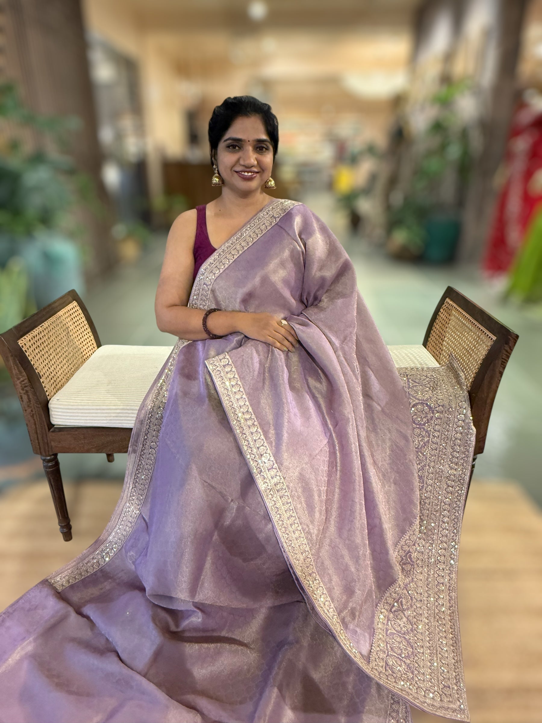 Lilac Banarasi Brocade Kora Tissue Saree With Sabyasachi Borders and Blouse