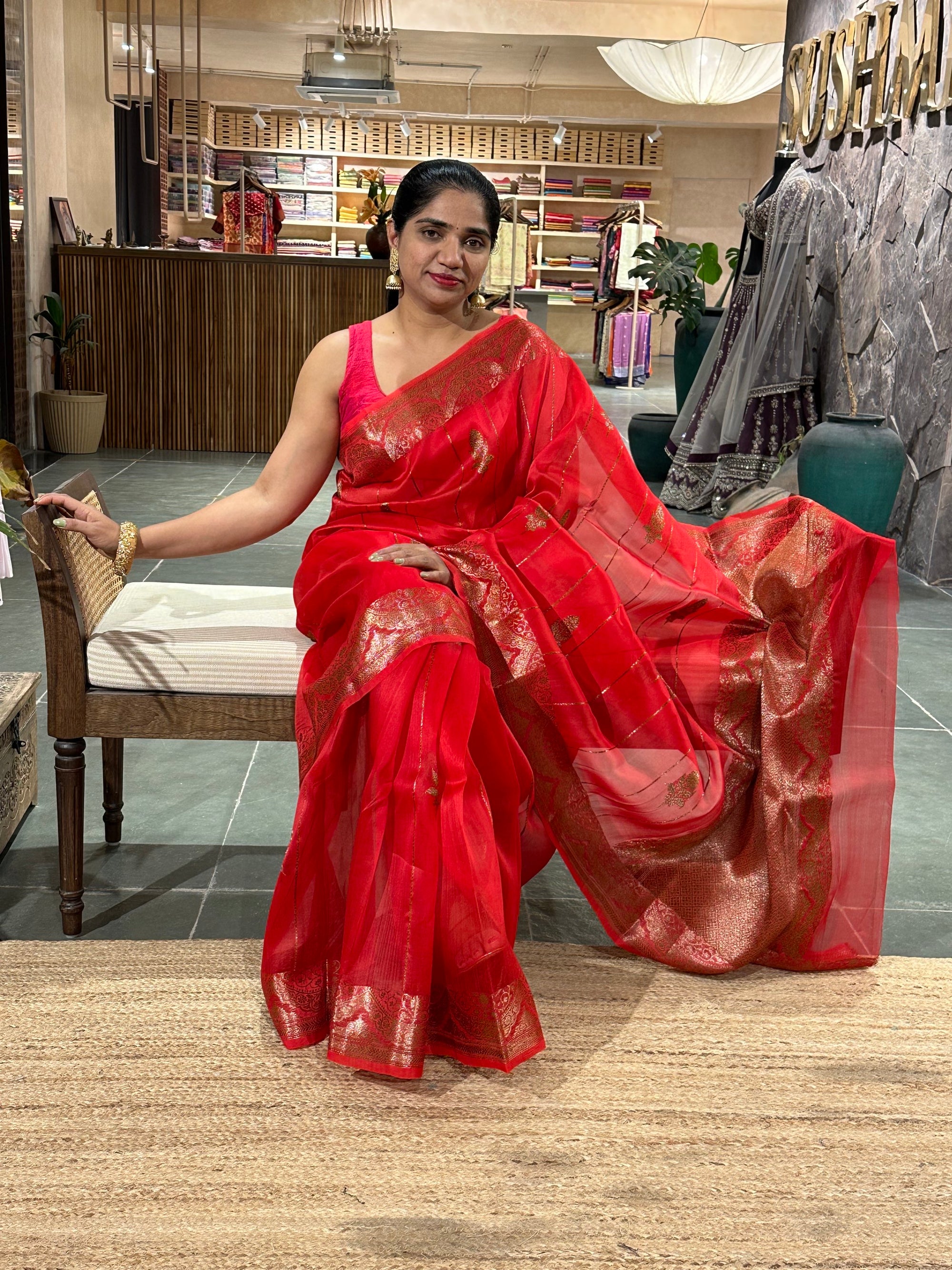Half white crush Saree with allover applique work in leaf creeper pattern  and h