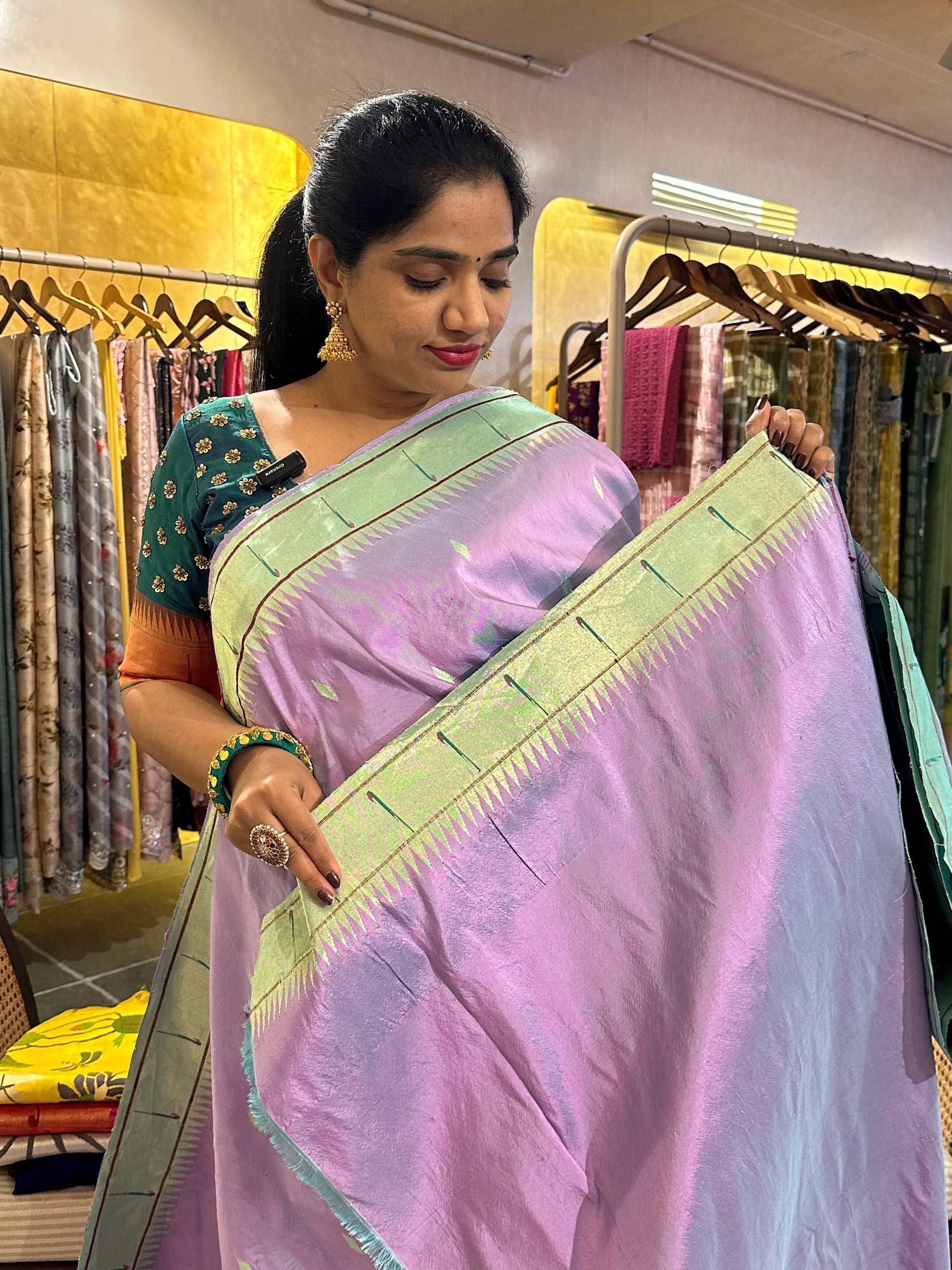 Lilac and Seablue Combo Half allover Pure Handloom Paithani Saree