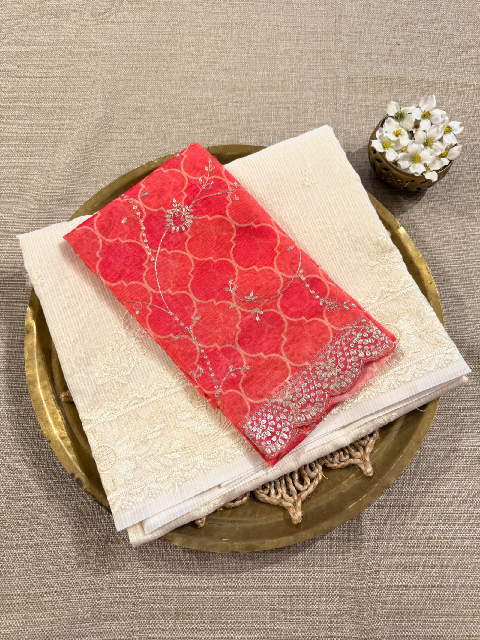 KCCA1916 : Kota Cotton Chikankari Embroidered Saree paired with Fusion Blouses