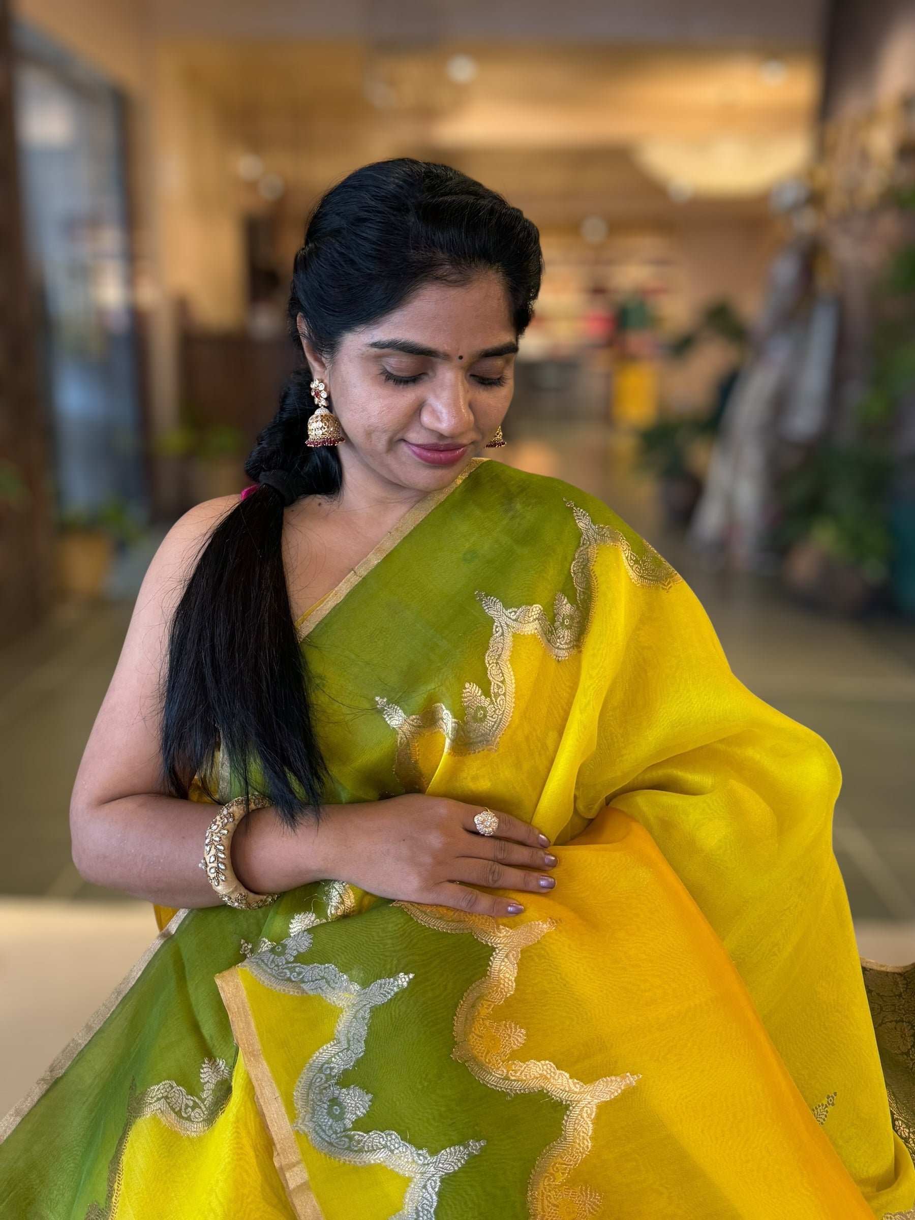 Designer Premium Handloom Rangkaat Kora Banarasi Saree  with Jewelry Design