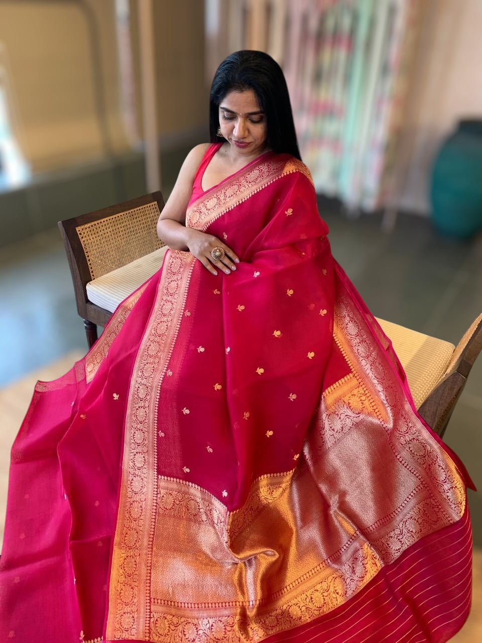Ruby Pink Pure Handloom Kora Banarasi Saree With Kaduwa Woven Motifs