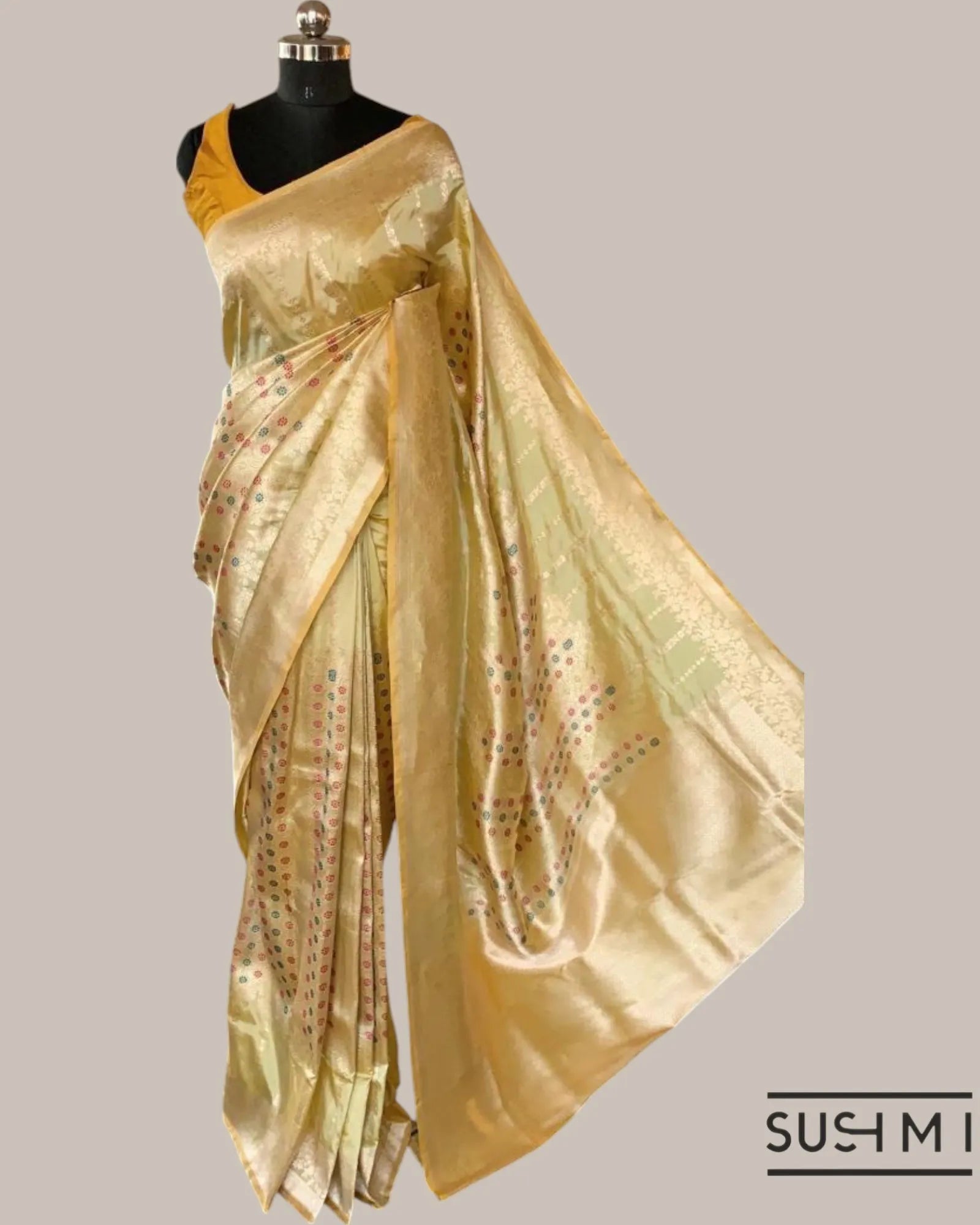 Pastel Yellow Deisgner Banarasi Katan Silk Saree