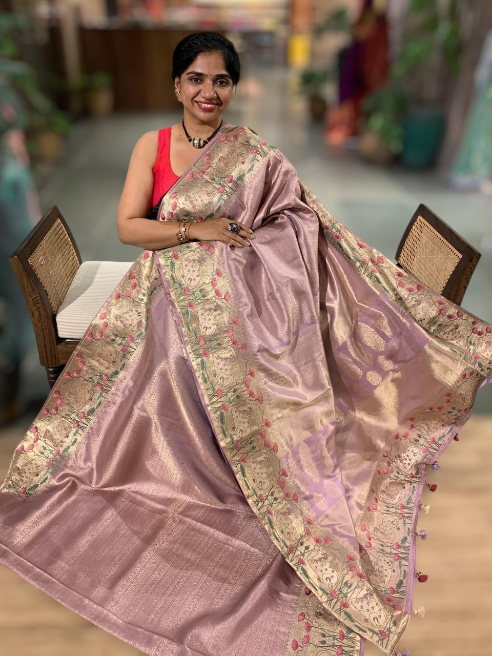 Lilac Kanchi Brocade Saree With Tissue Pichwai Embroidered Border