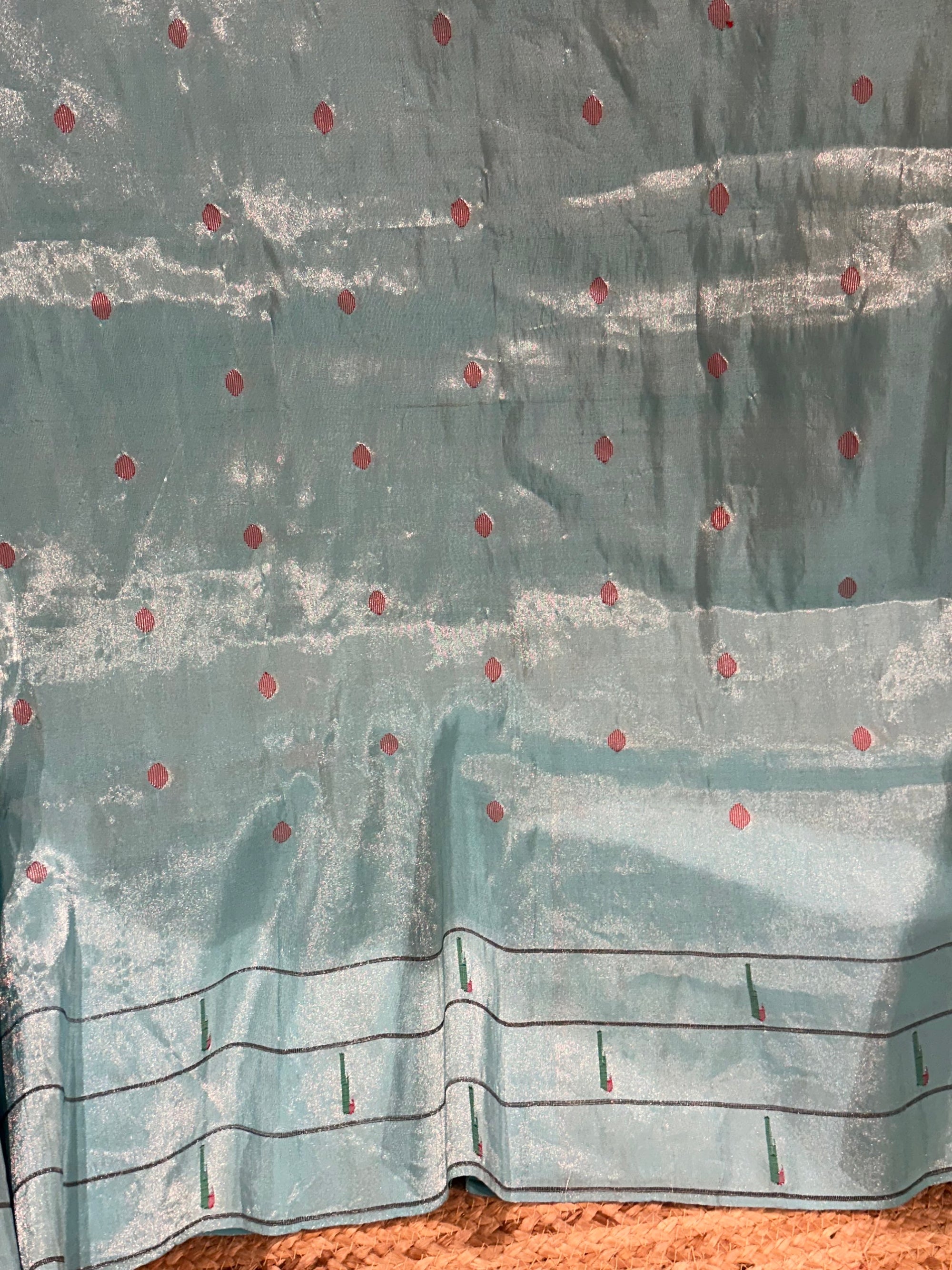 Sea Blue Tissue Paithani Saree with tripple muniya in monotone look