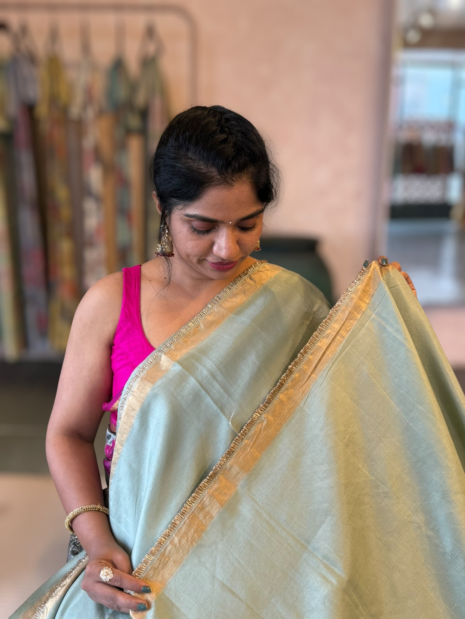 Mint Green Kanchi Silk Saree in  With Beautiful Parsi Gara  Embroidered Border