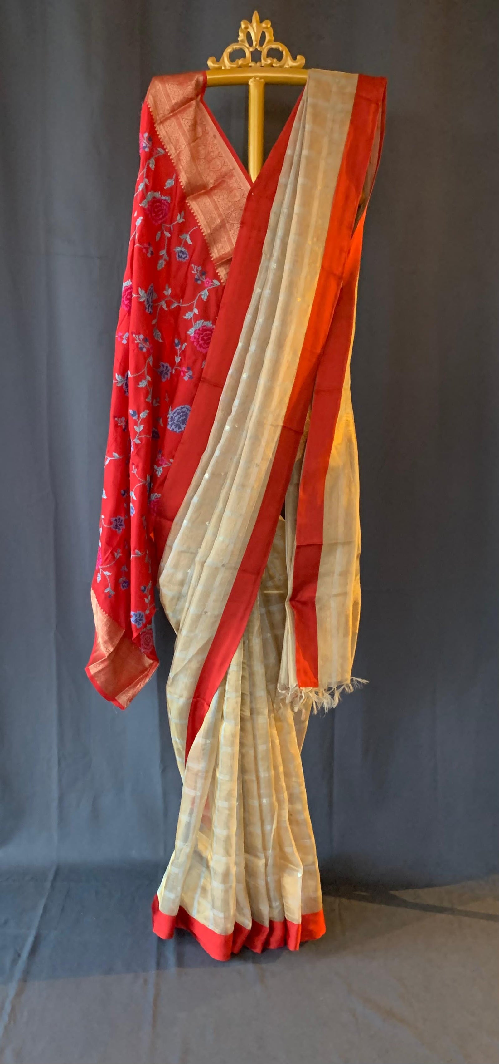 Designer Pure Handloom Gold tissue saree with kanchi petite point work blouse