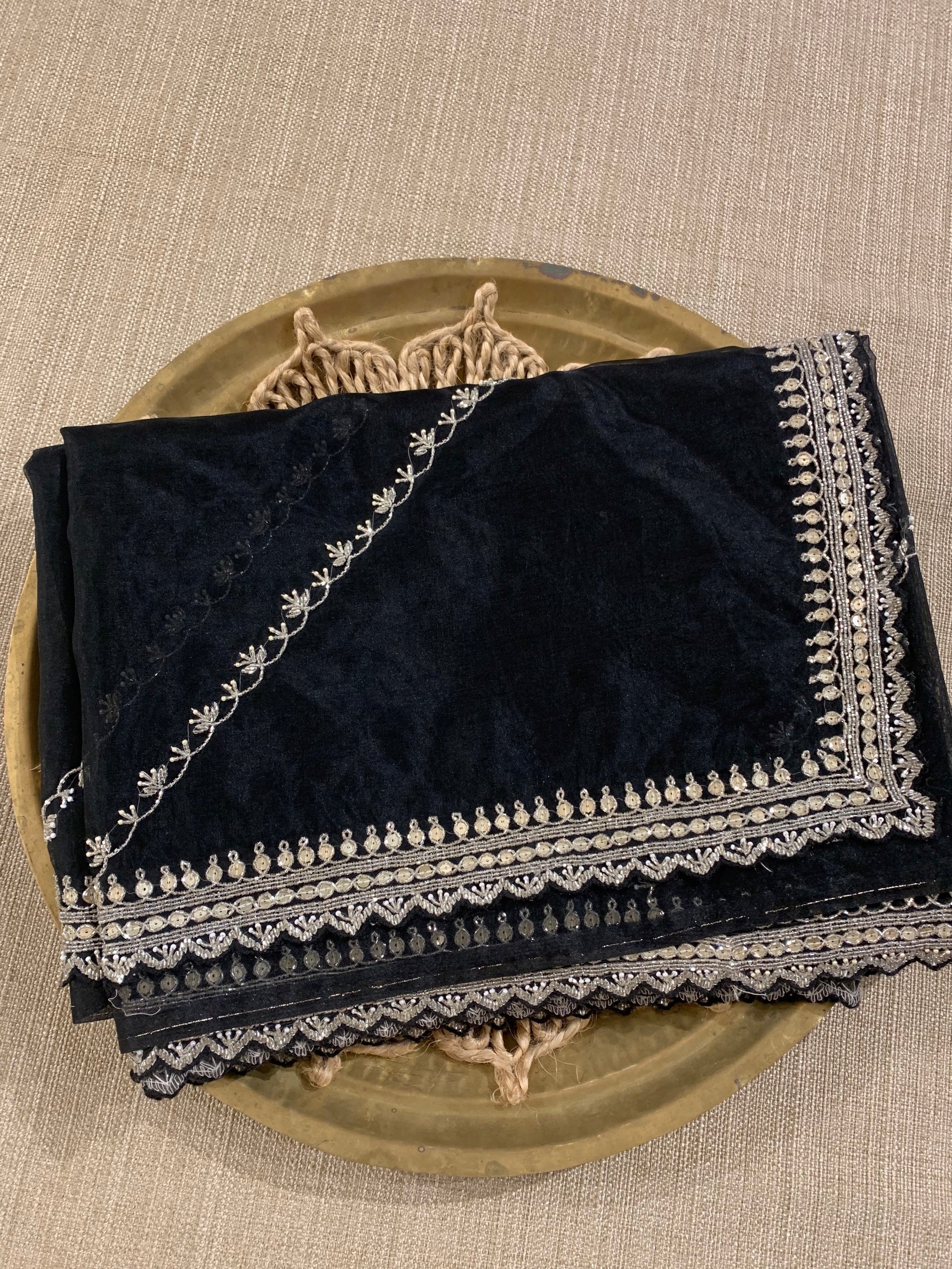 Black Organza heavy handwork Cocktail partywear Saree with heavy allover handwo
