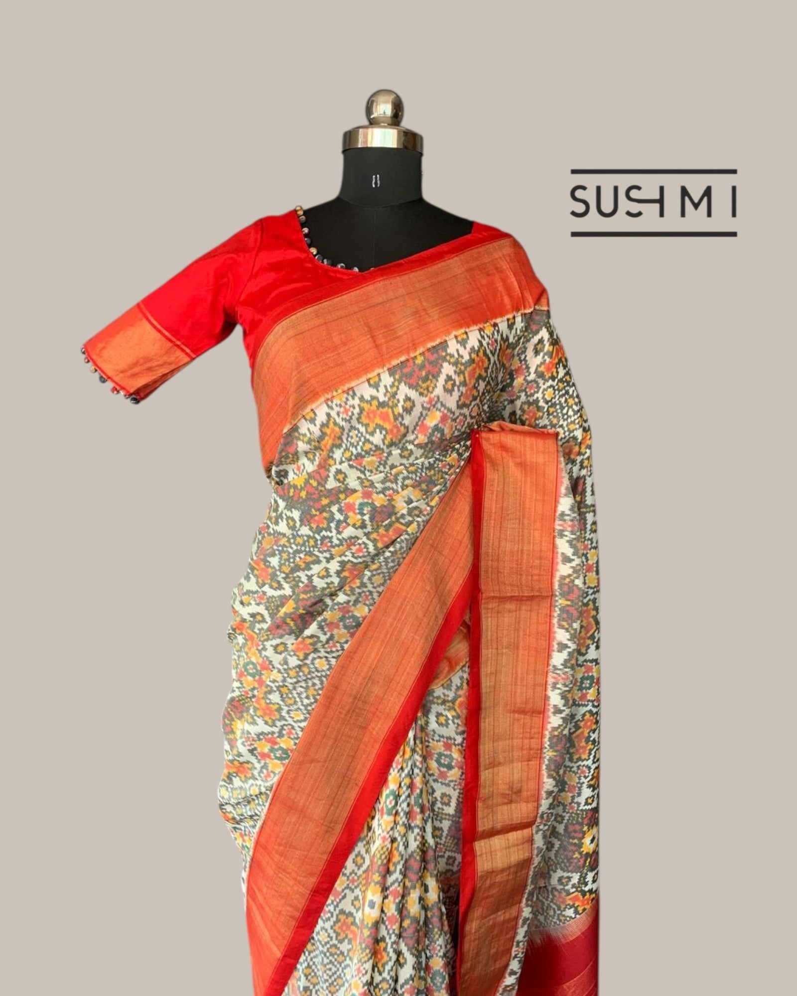 Pure Handloom Ikkath Patola Saree With Ready To Wear Blouse