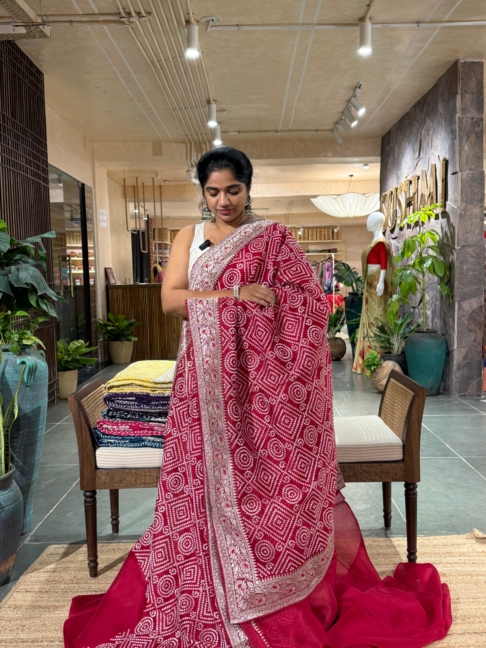 SOBBM175 : Red Organza Banarasi with Bandhini Look Allover Embroidery