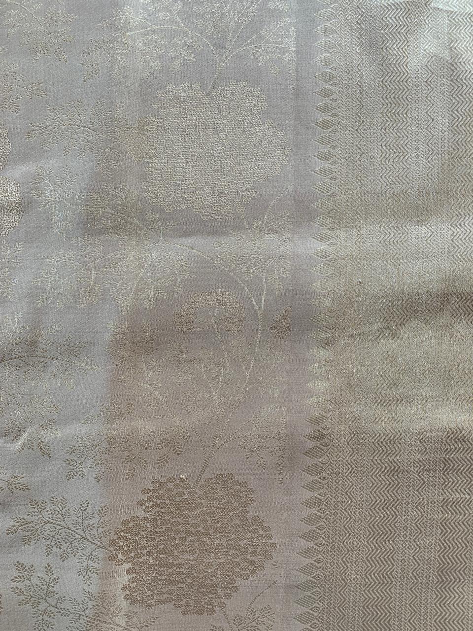 Wheat Tone  Pure  Kanchi Brocade Saree with Petite Point Embroidery