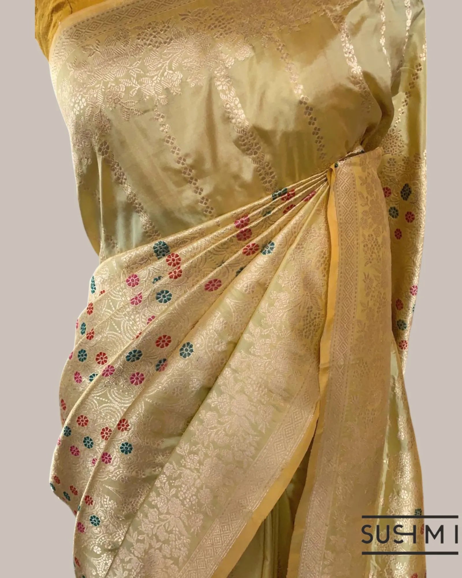 Pastel Yellow Deisgner Banarasi Katan Silk Saree