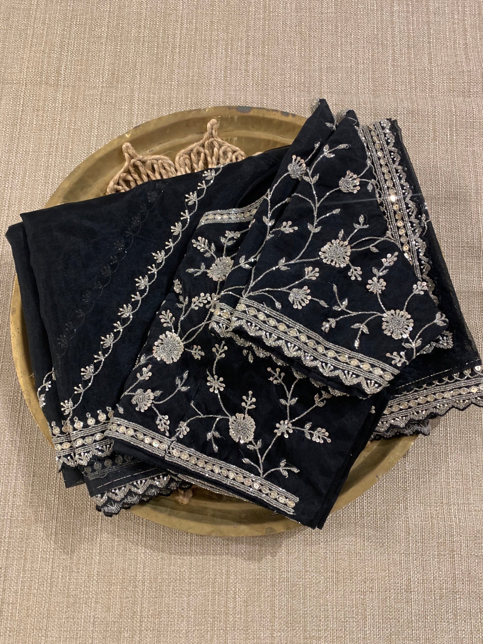 Black Organza heavy handwork Cocktail partywear Saree with heavy allover handwo