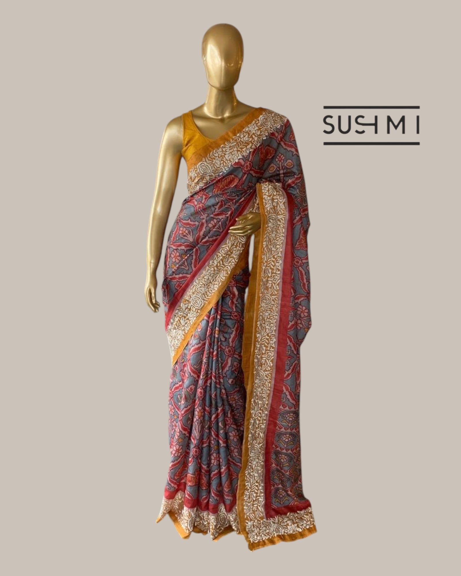 Pure Tussar Saree with Patan Patola Inspired Print and Parsi Gara Border