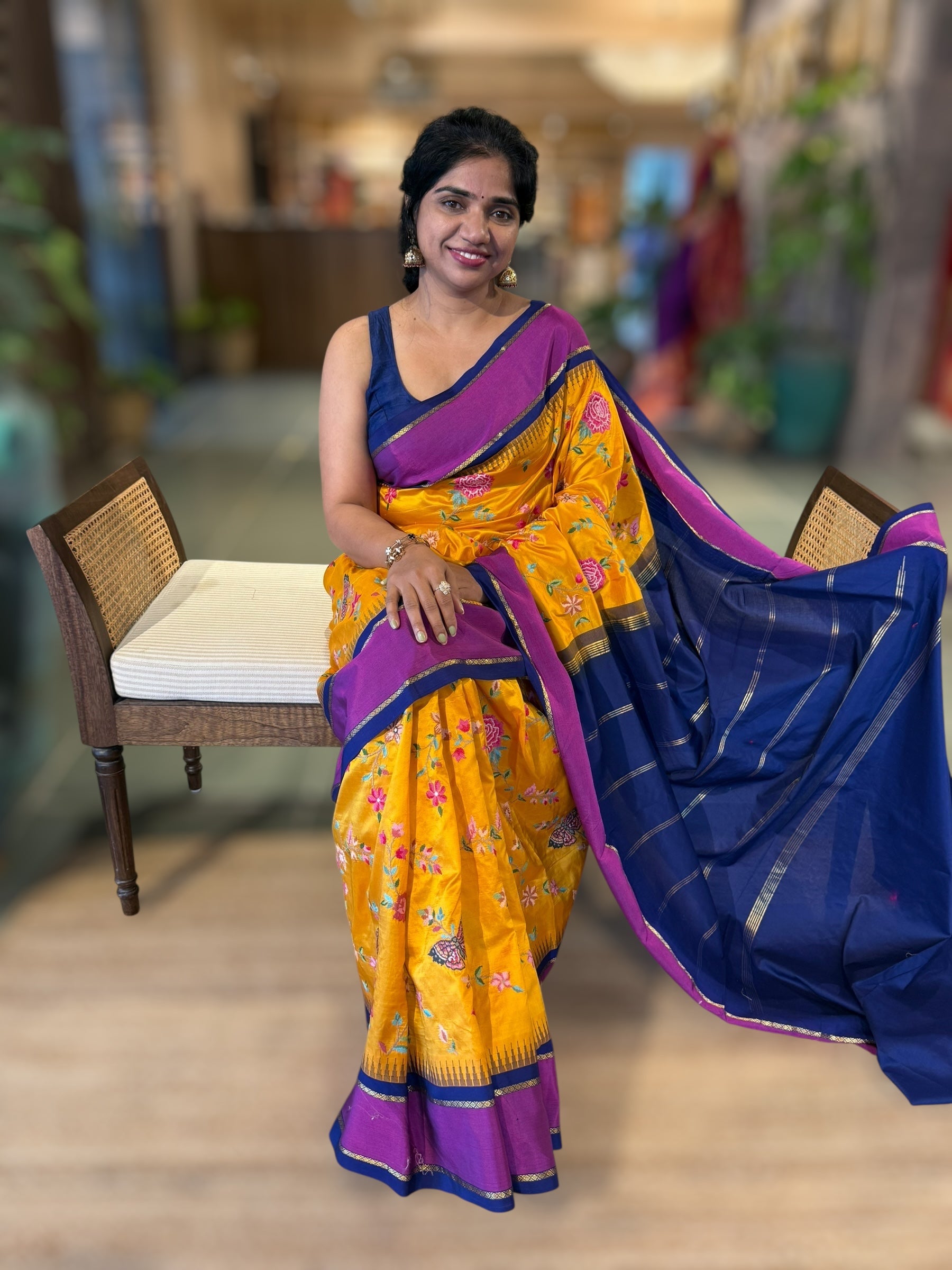 Kanchi Gap Border Saree With Allover Petite Point Embroidery