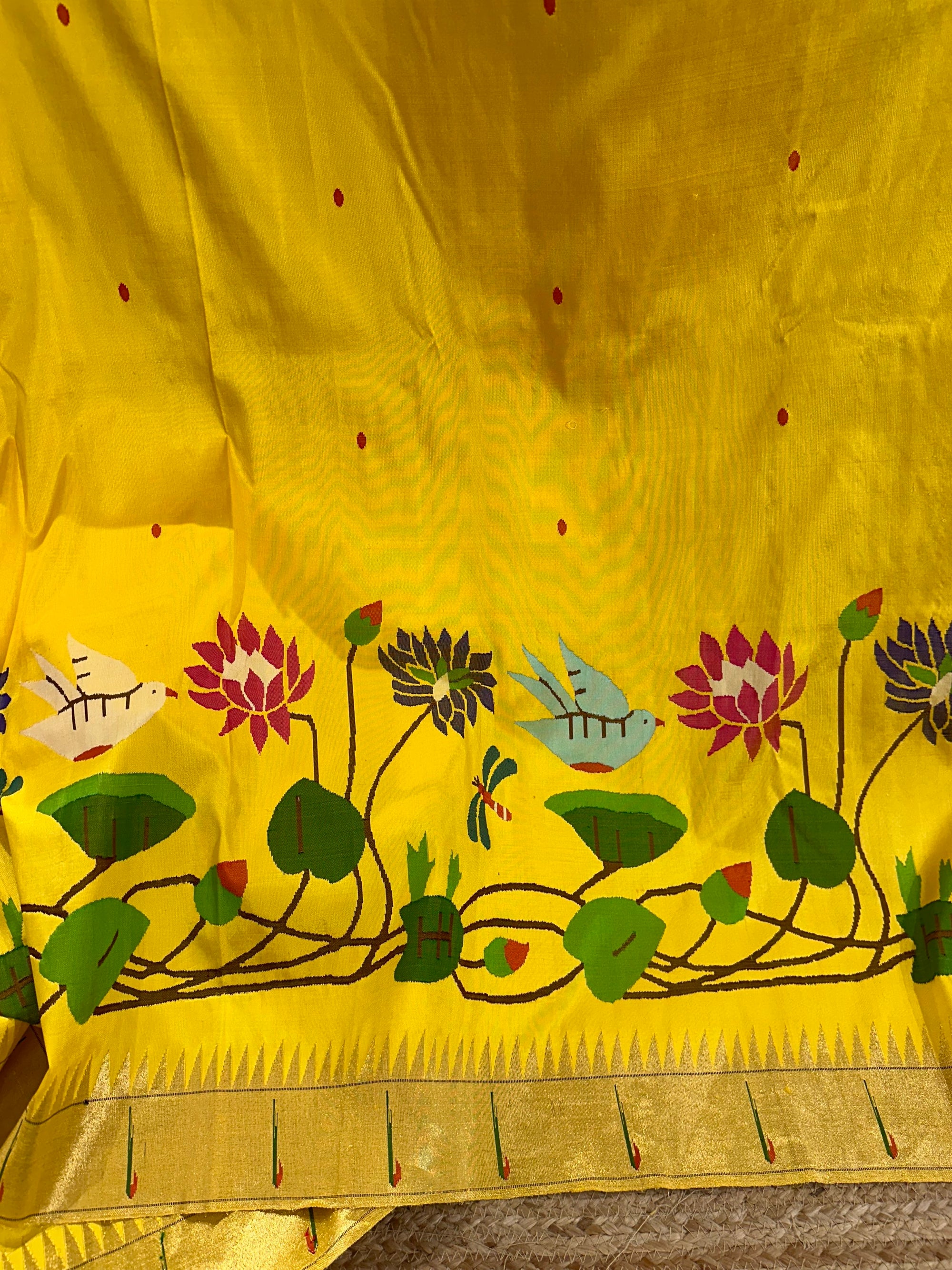 Mango Yellow half allover Pure Paithani saree