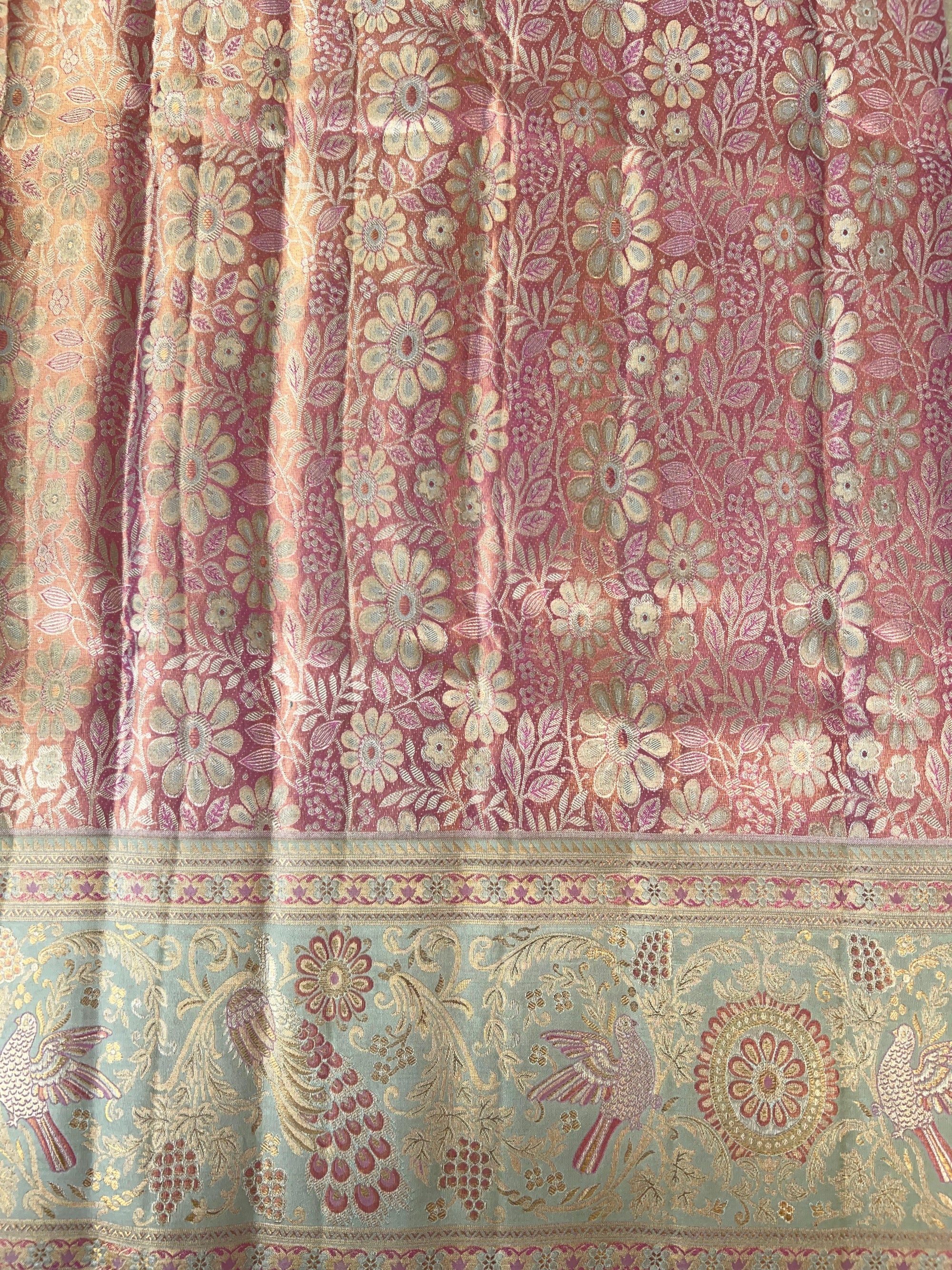Pastel Pink & Piwder Blue  Kanchi Pattu Saree With Allover Meenakari Weaving