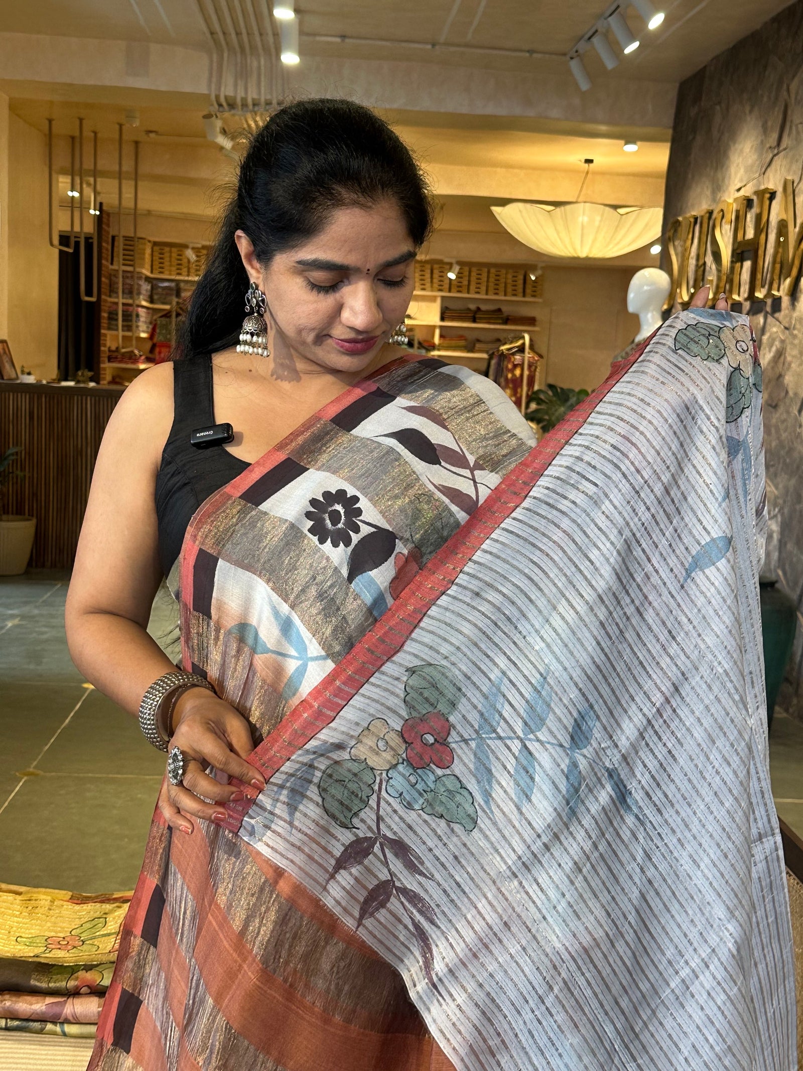 Pure Handloom Banarasi Munga Tissue  Saree with handpainting