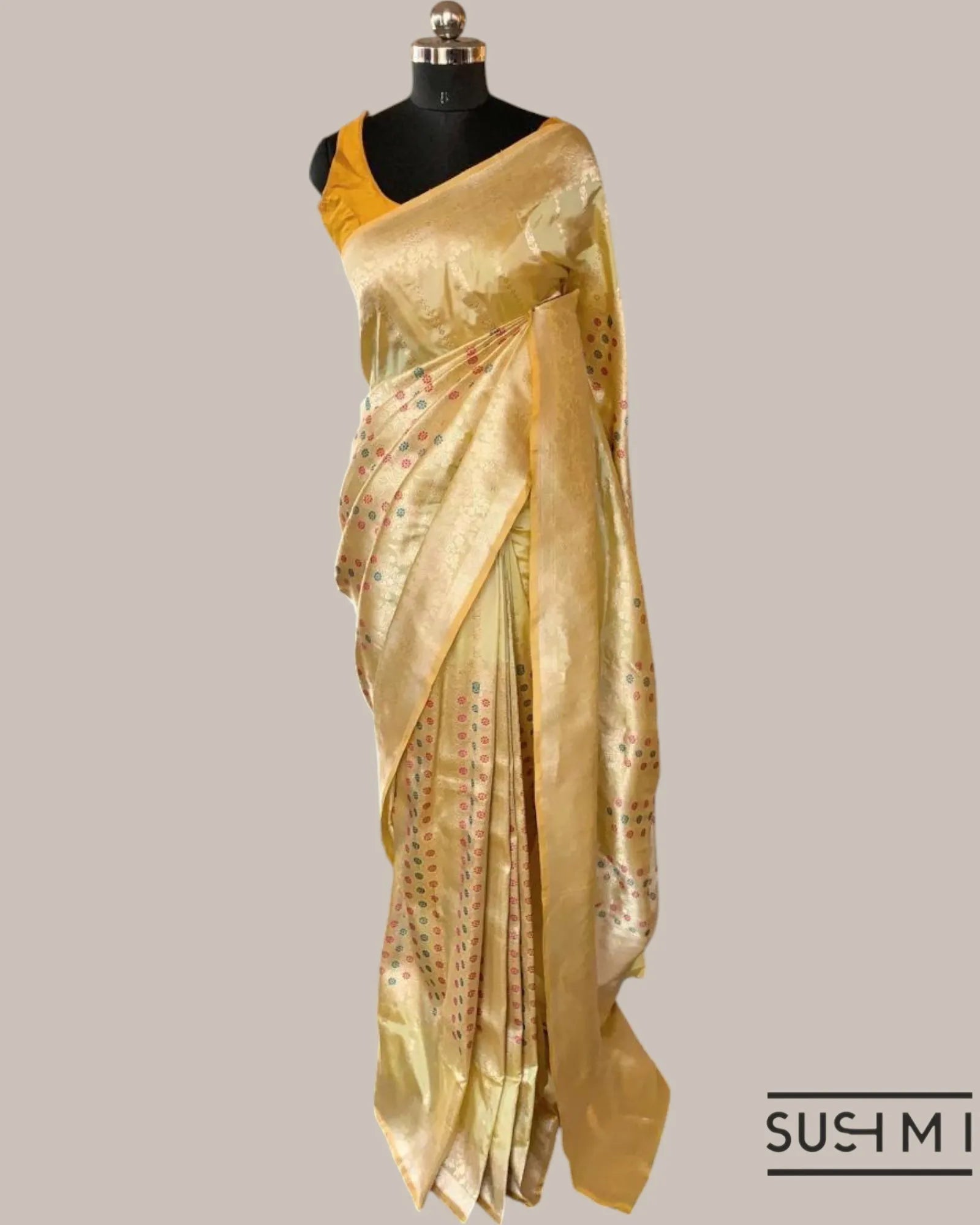 Pastel Yellow Deisgner Banarasi Katan Silk Saree