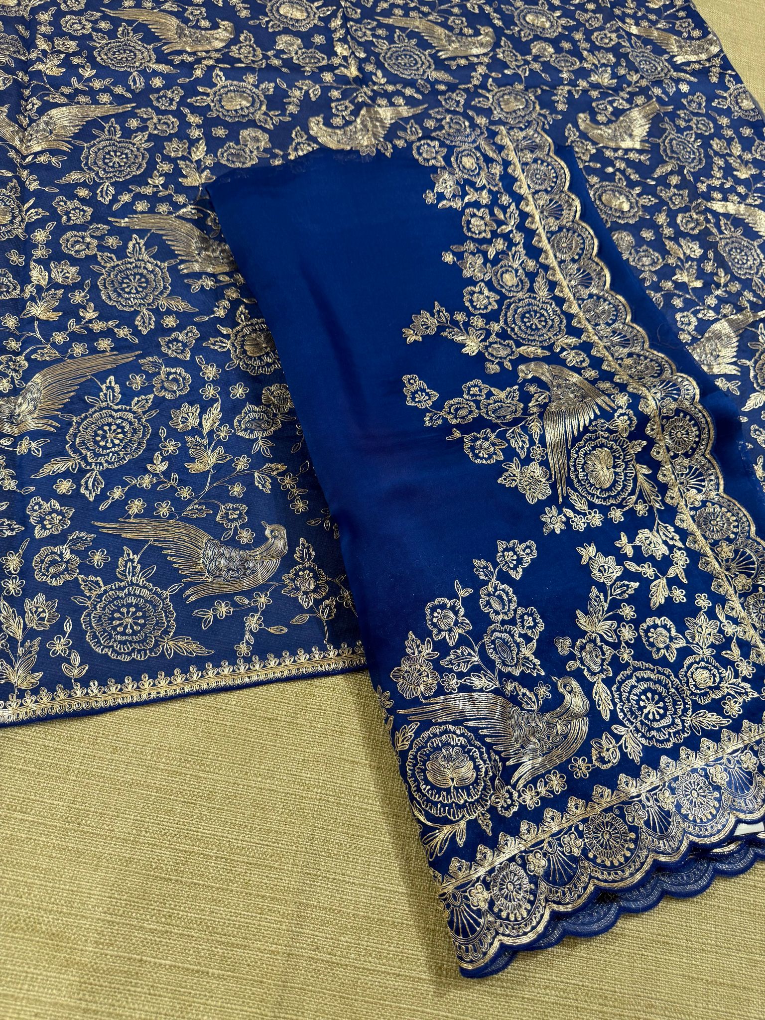 Royal blue Pure organza Saree with pita emb