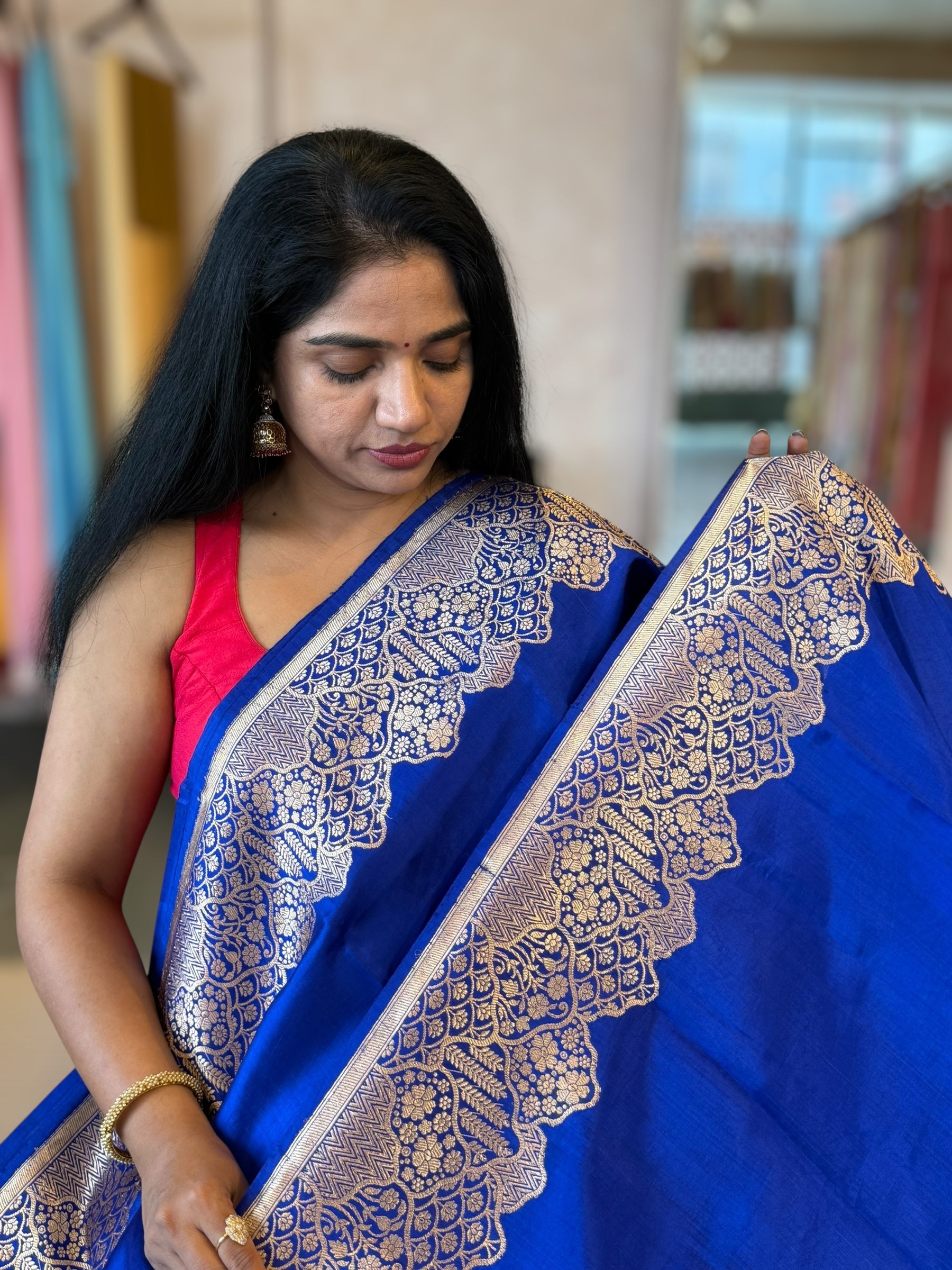 Royal Blue Banarasi Raw Mango Silk Saree with Open Borders & Kaduwa Weaving