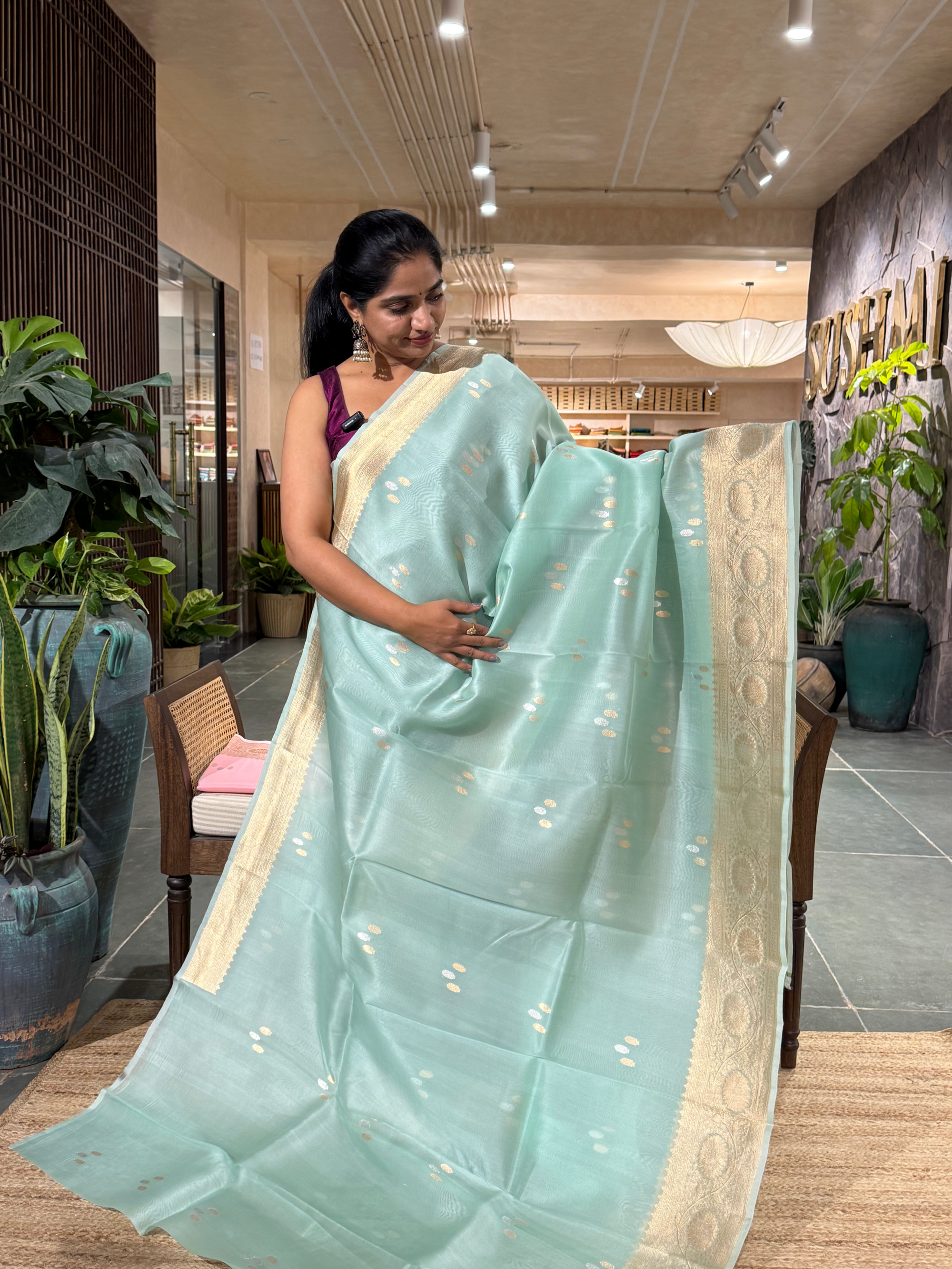 Powder Blue Premium  Kora Banarasi Silk Saree with kaduwa weaving : KBSM13