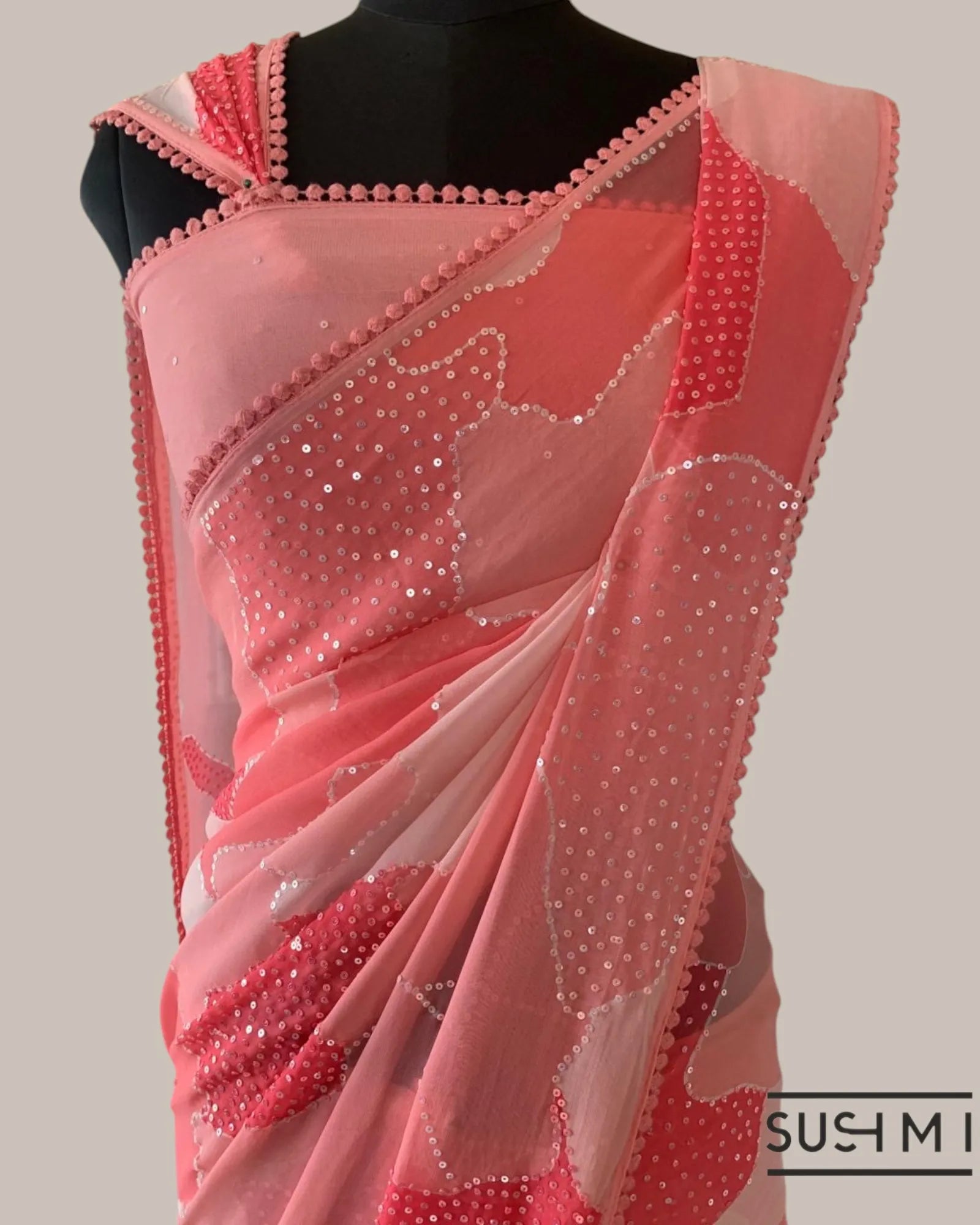 Pure Gorgette Saree in Abstract Style With Sequnce Allover