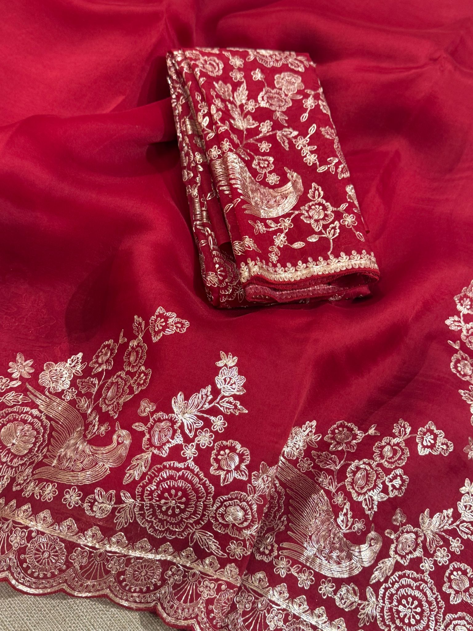 Meroonish Red  Pure organza Saree with pita emb