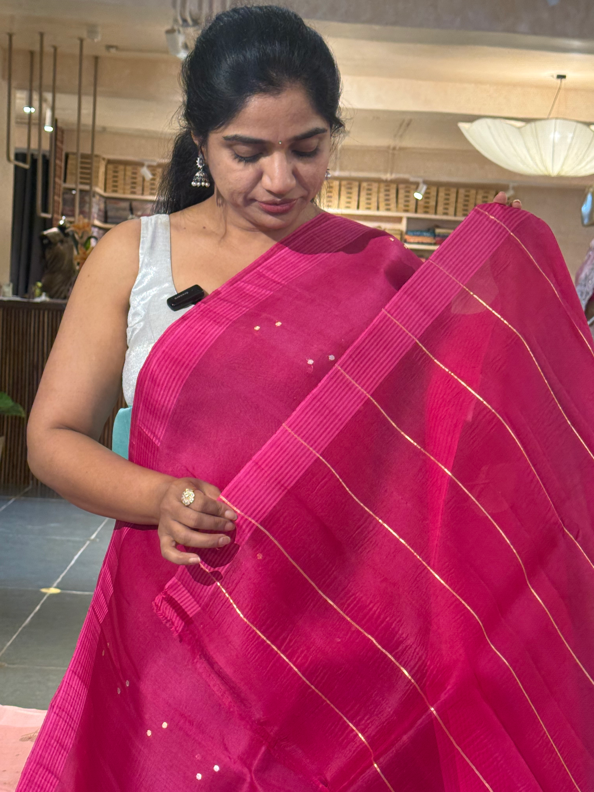 Rani Pink Kora Banarasi Saree with kaduwa woven sona rupa motifs