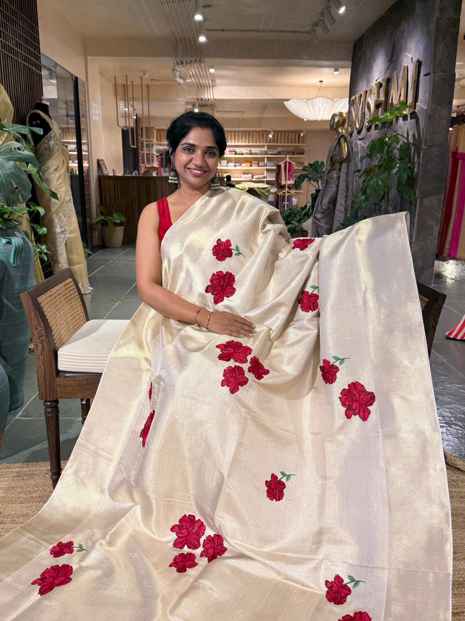 Kanjeevaram Brocade Silk Saree With Floral Embroidery