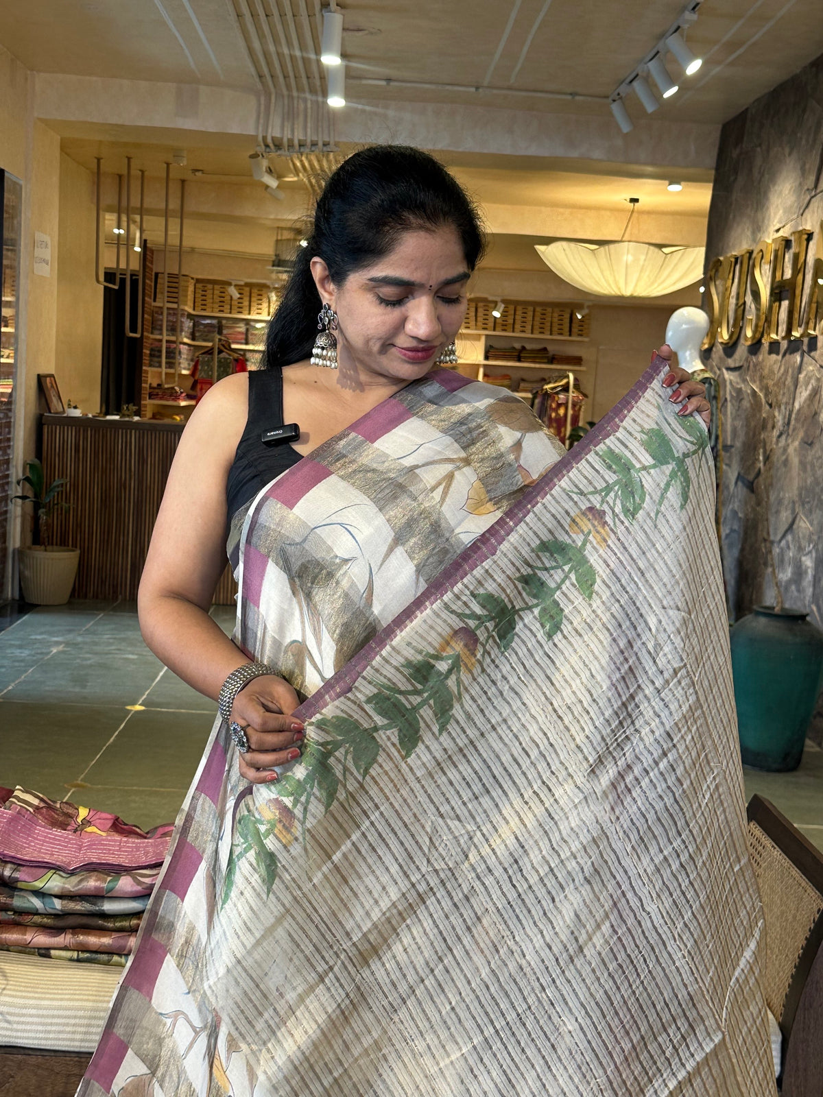 Pure Handloom Banarasi Munga Tissue  Saree with handpainting