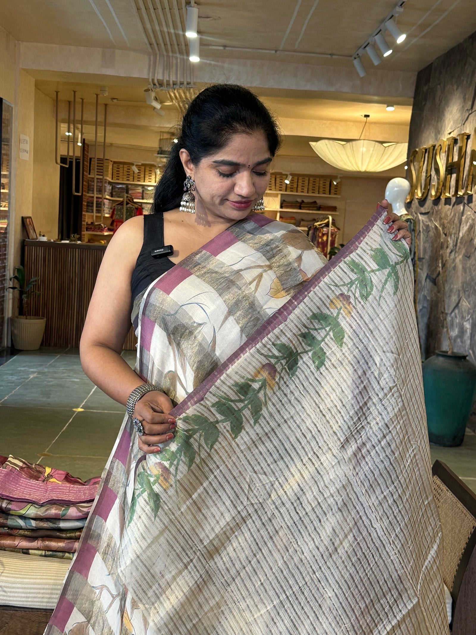 Pure Handloom Banarasi Munga Tissue  Saree with handpainting