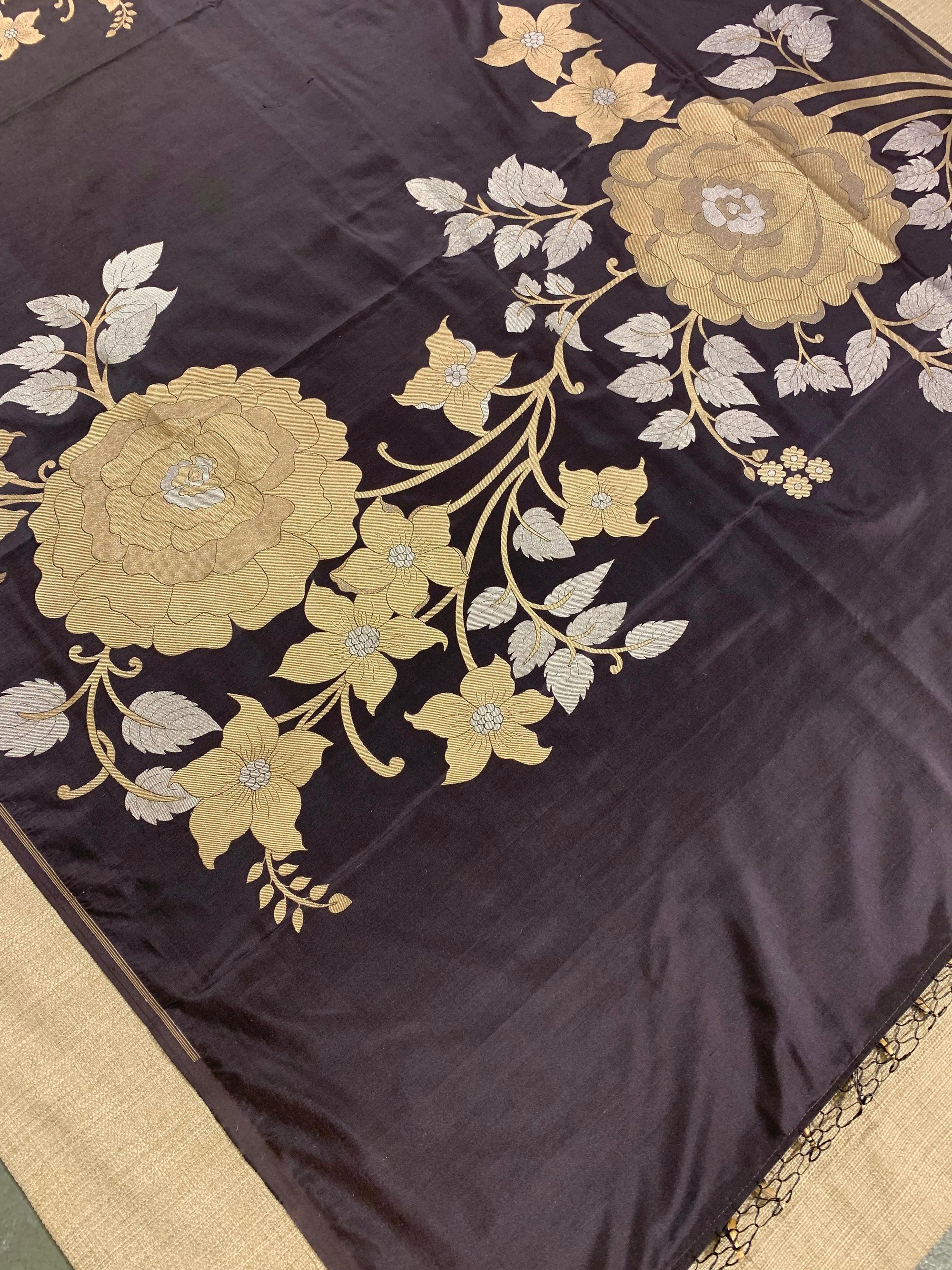 Dark Choclate and Antique Gold Designer Banarasi Silk Saree